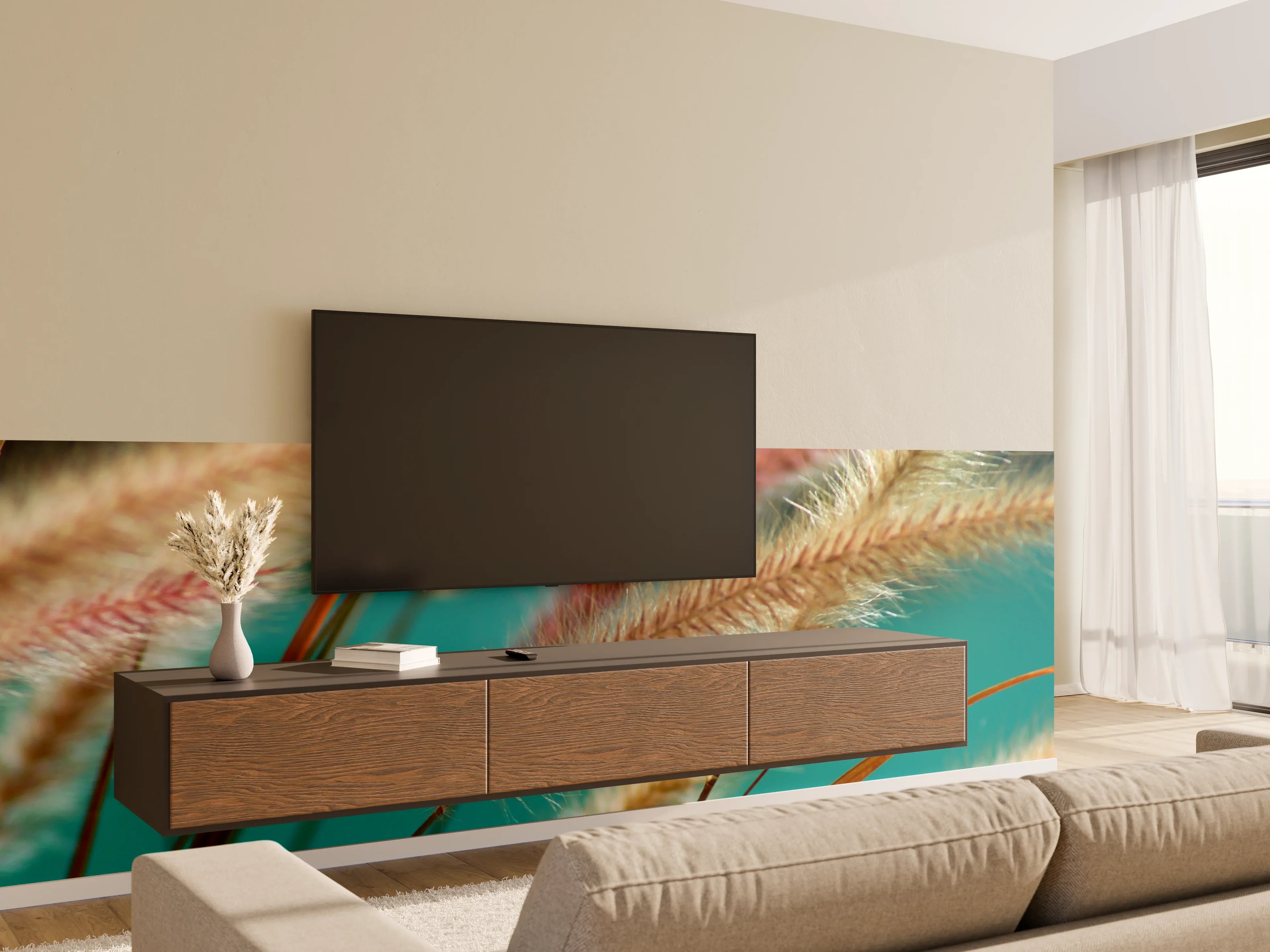 Wandverkleidung Wohnzimmer - Elegant Gras im Sonnenlicht