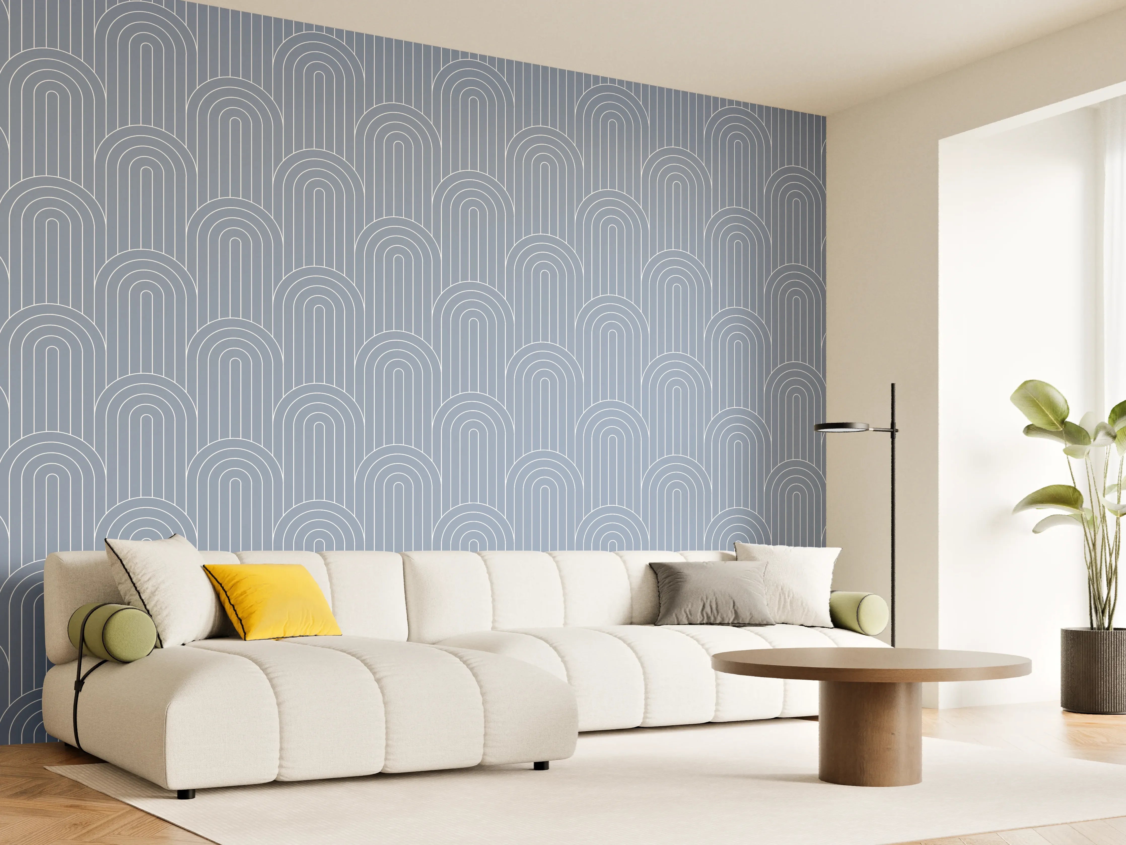Wandverkleidung Wohnzimmer - Elegant Muster in Blau und Grau