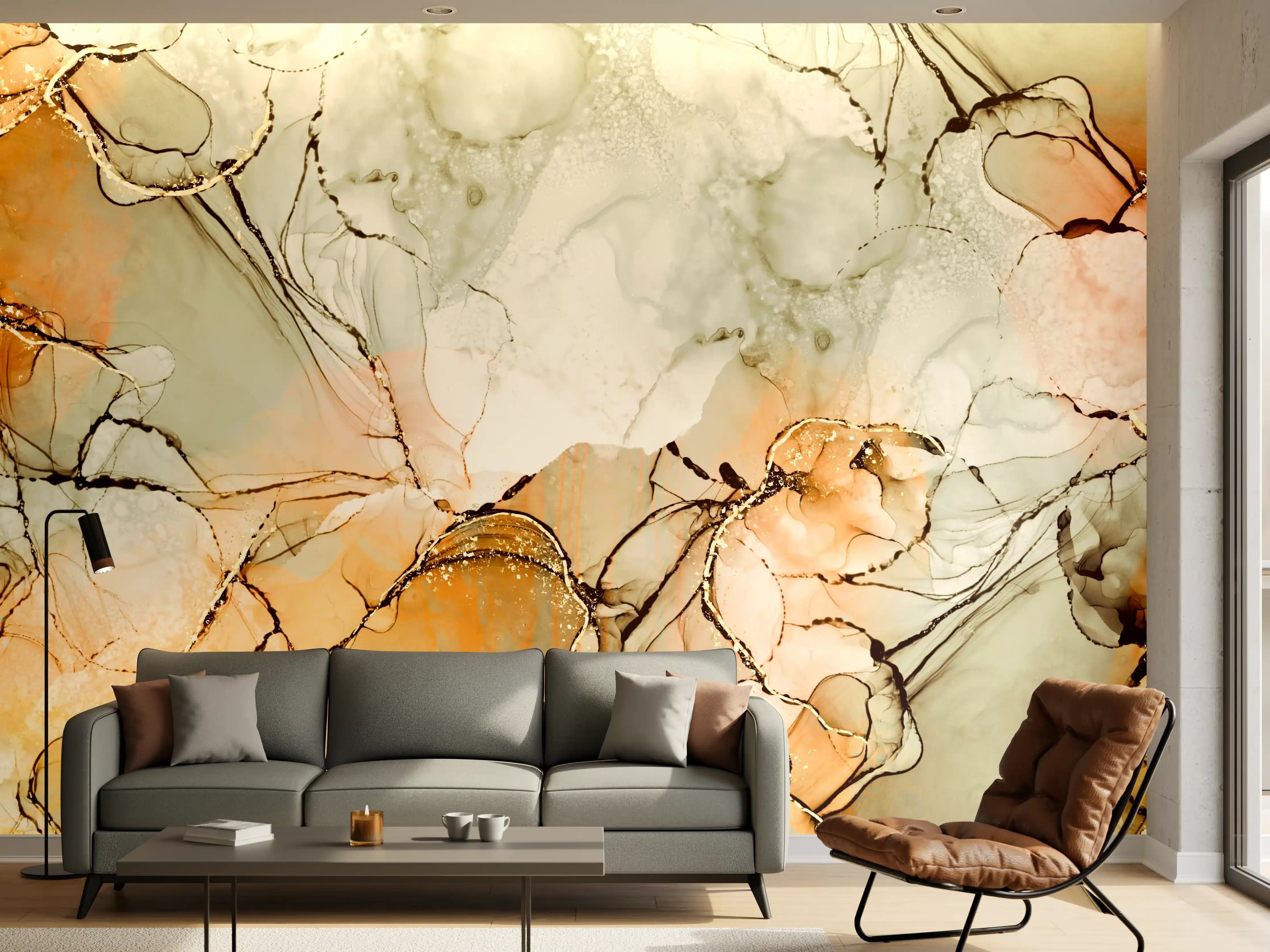 Wandverkleidung Wohnzimmer - Elegant abstraktes Kunstwerk in warmen Tönen