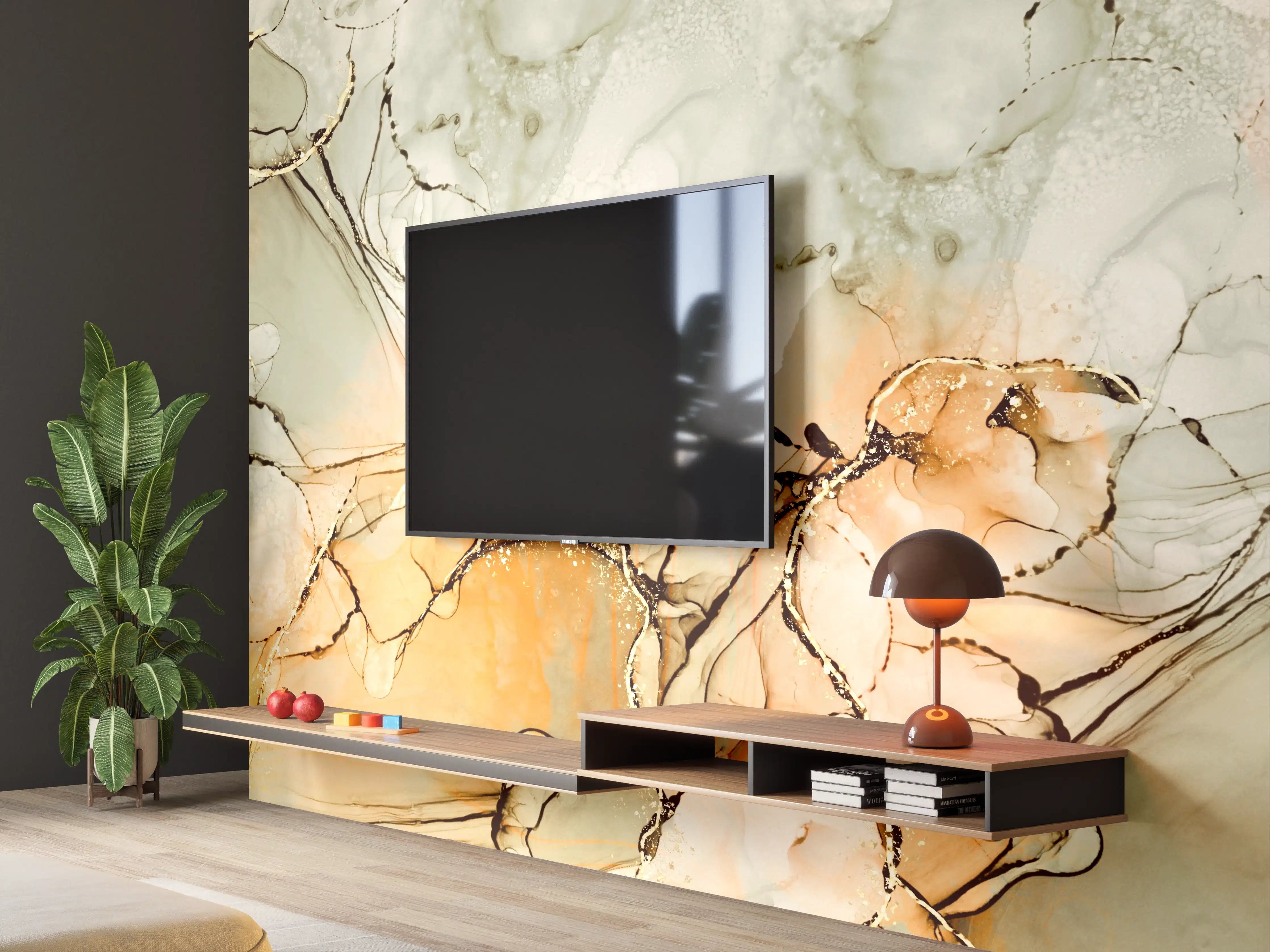 Wandverkleidung Wohnzimmer - Elegant abstraktes Kunstwerk in warmen Tönen