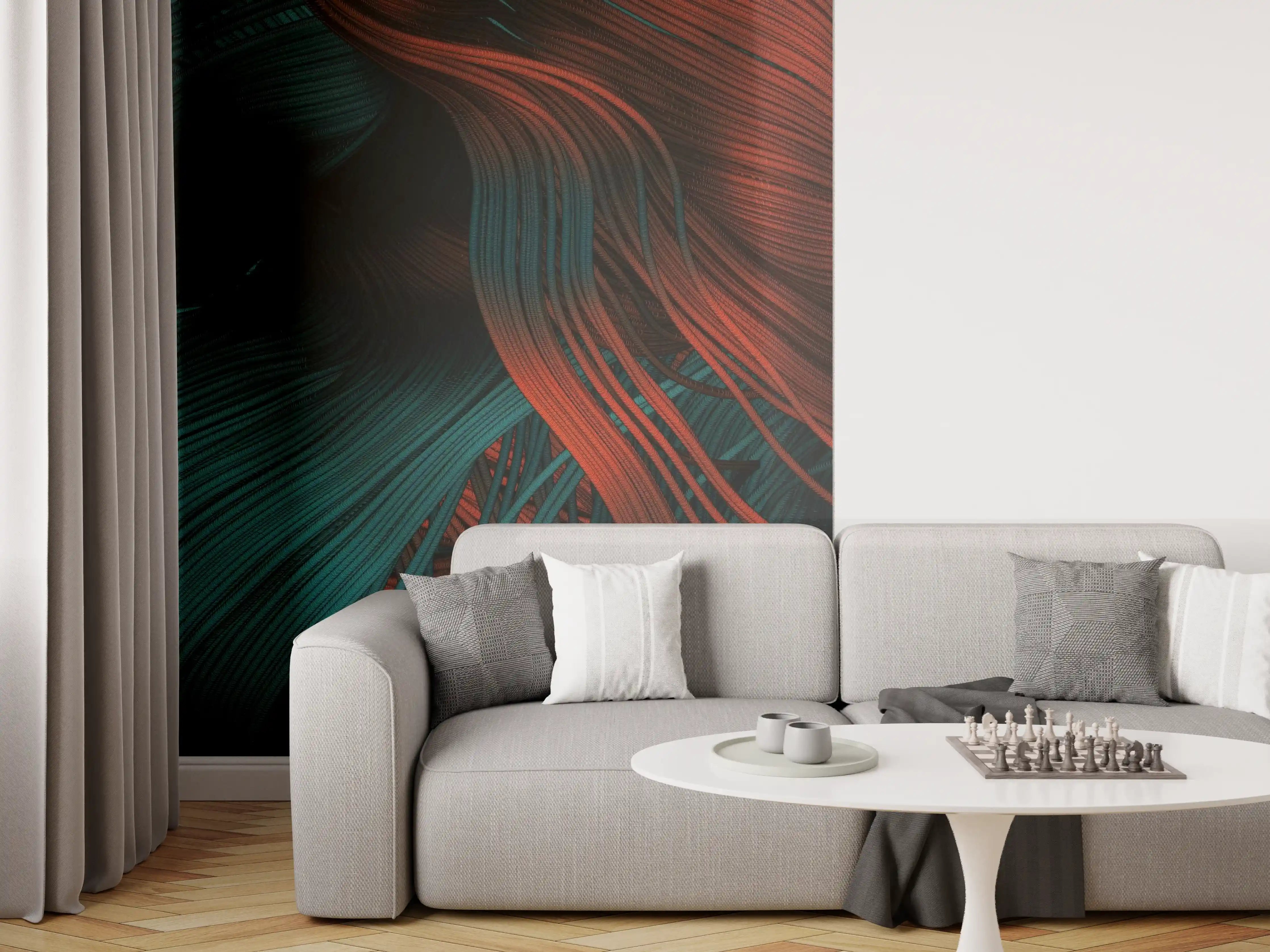 Wandverkleidung Wohnzimmer - Elegant abstraktes Kunstwerk mit dynamischen Linien