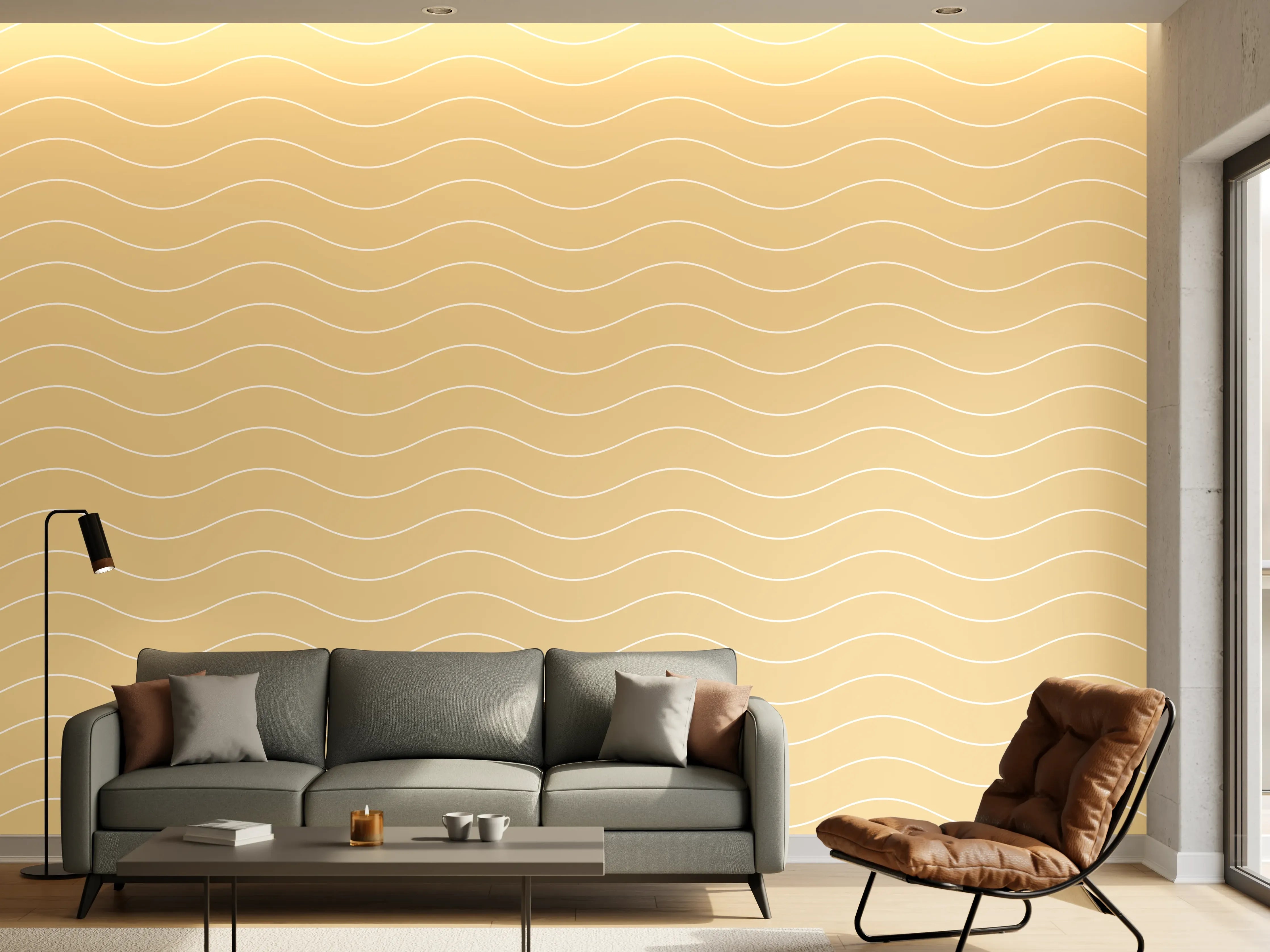 Wandverkleidung Wohnzimmer - Elegant beige Wave-Design