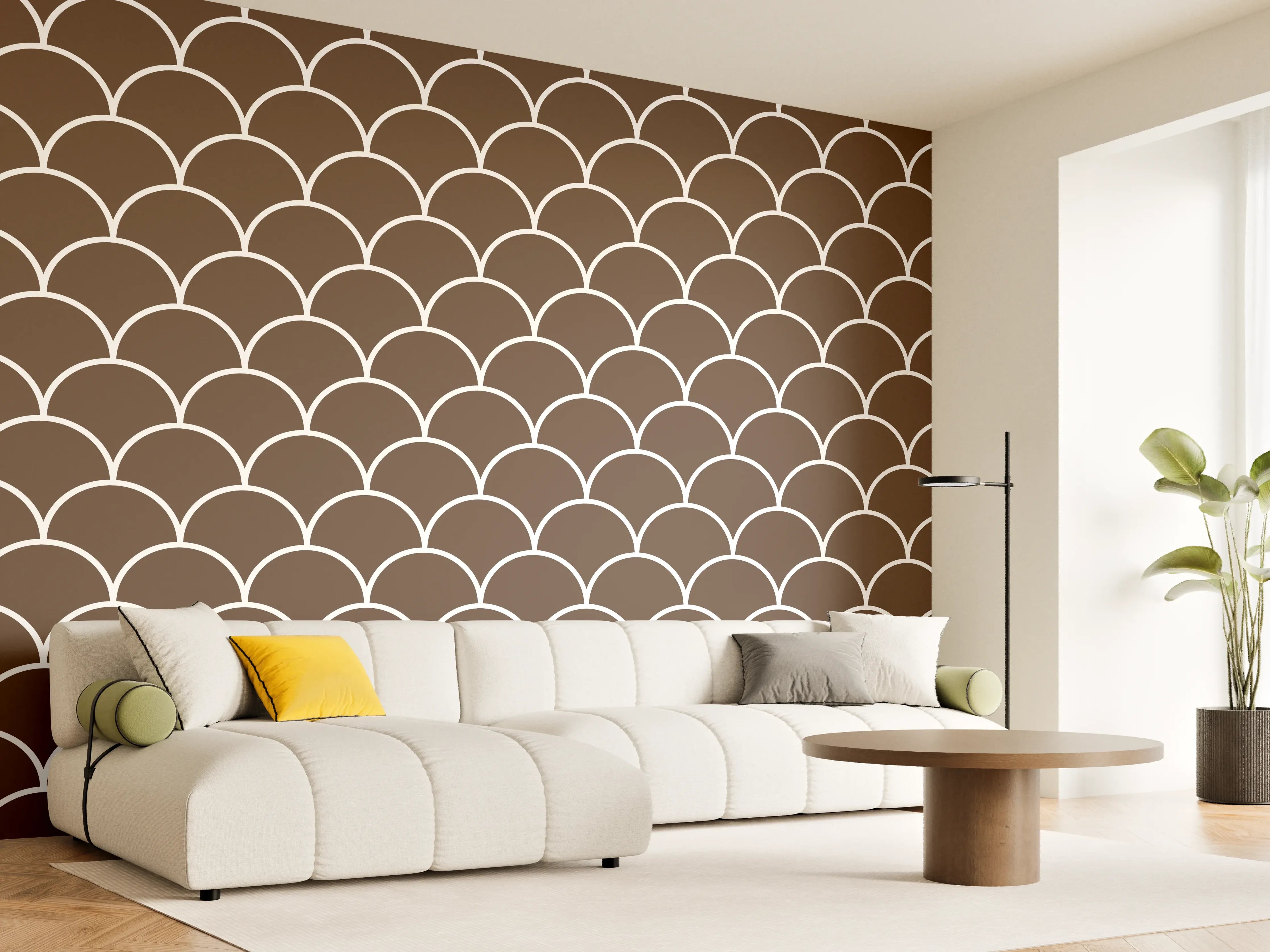 Wandverkleidung Wohnzimmer - Elegant braune Schuppenmuster Fliesen