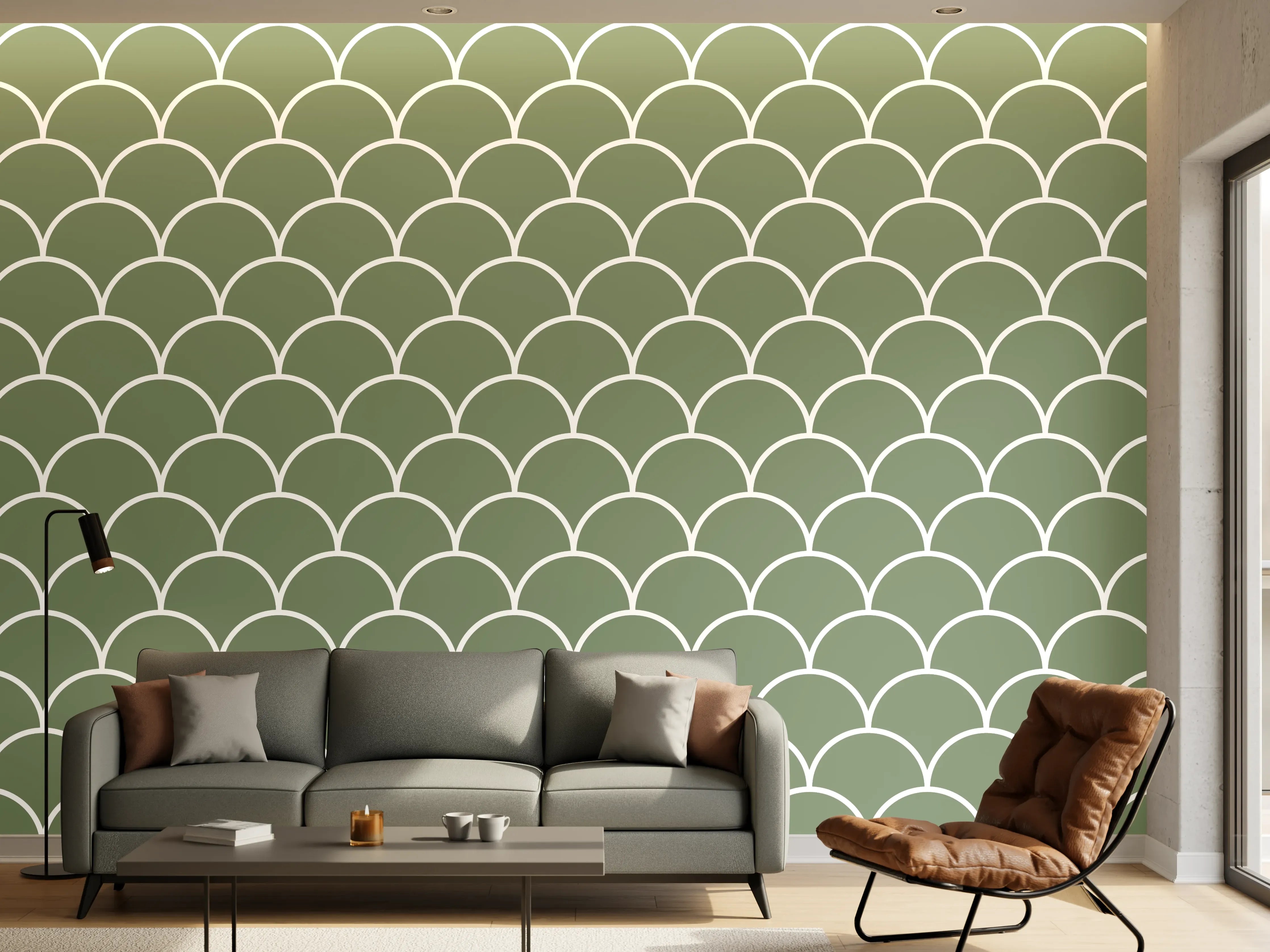 Wandverkleidung Wohnzimmer - Elegant grüne Muschelmusterdekoration