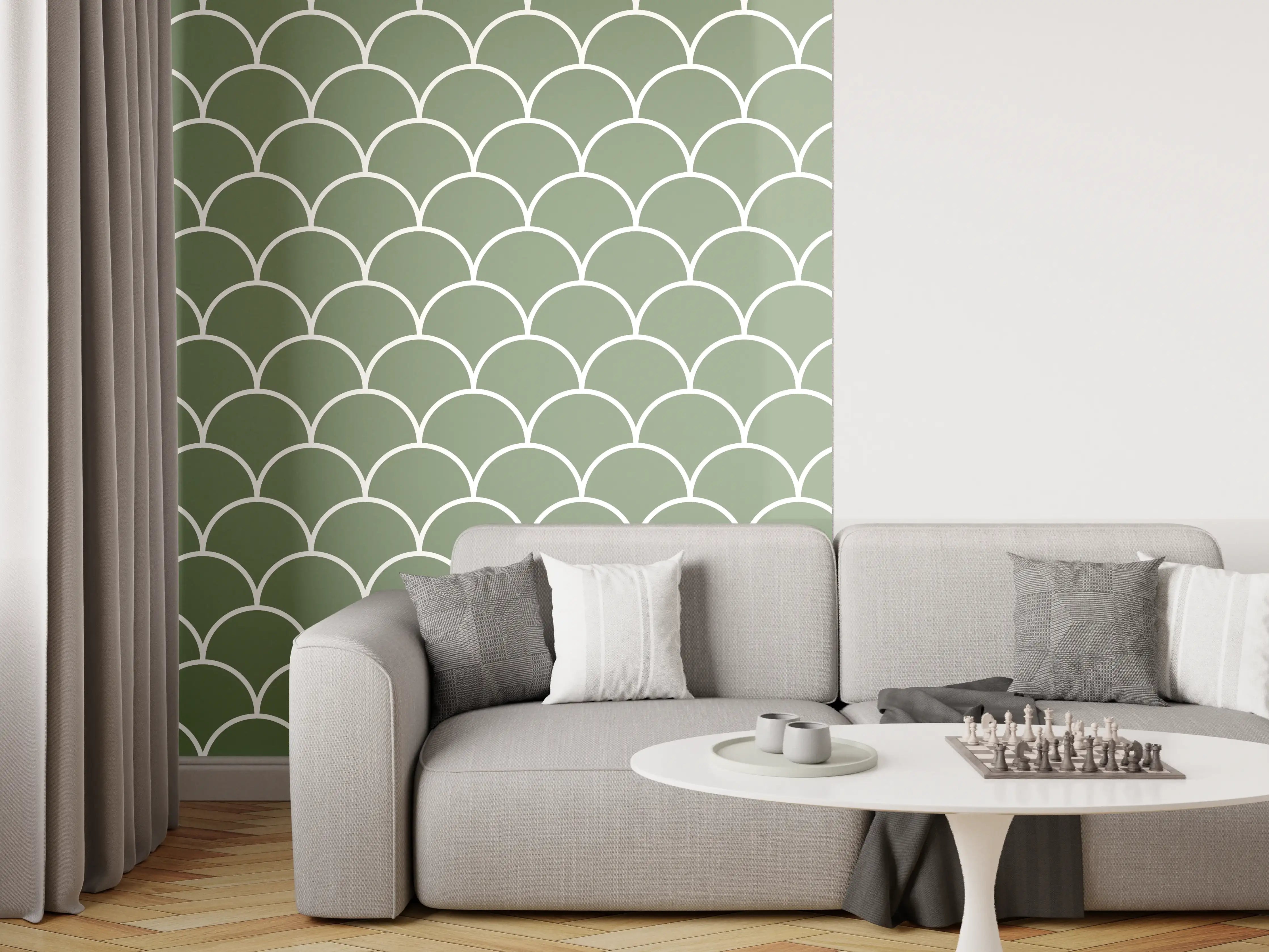 Wandverkleidung Wohnzimmer - Elegant grüne Muschelmusterdekoration