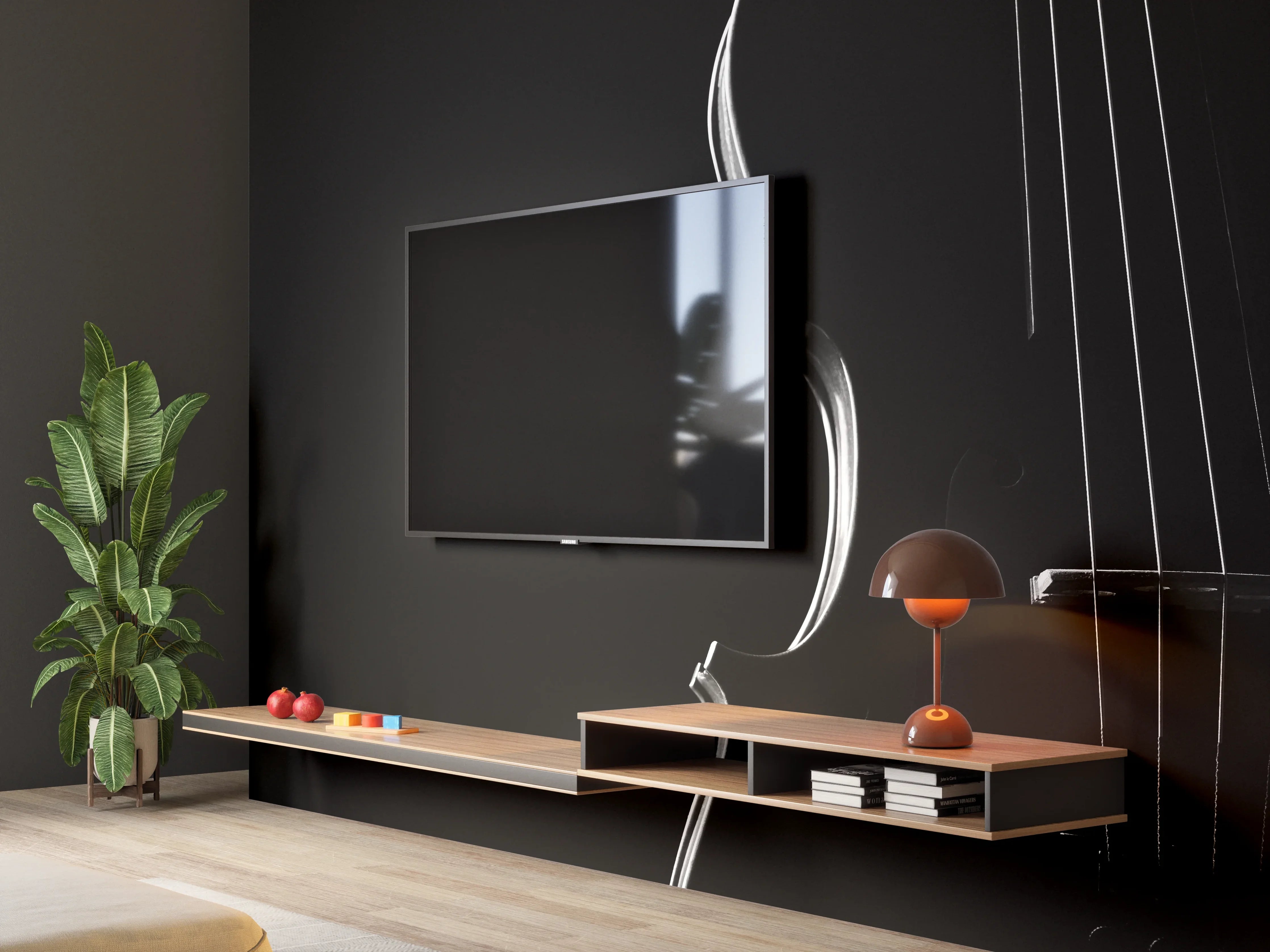 Wandverkleidung Wohnzimmer - Elegant schwarze Violine im Schatten