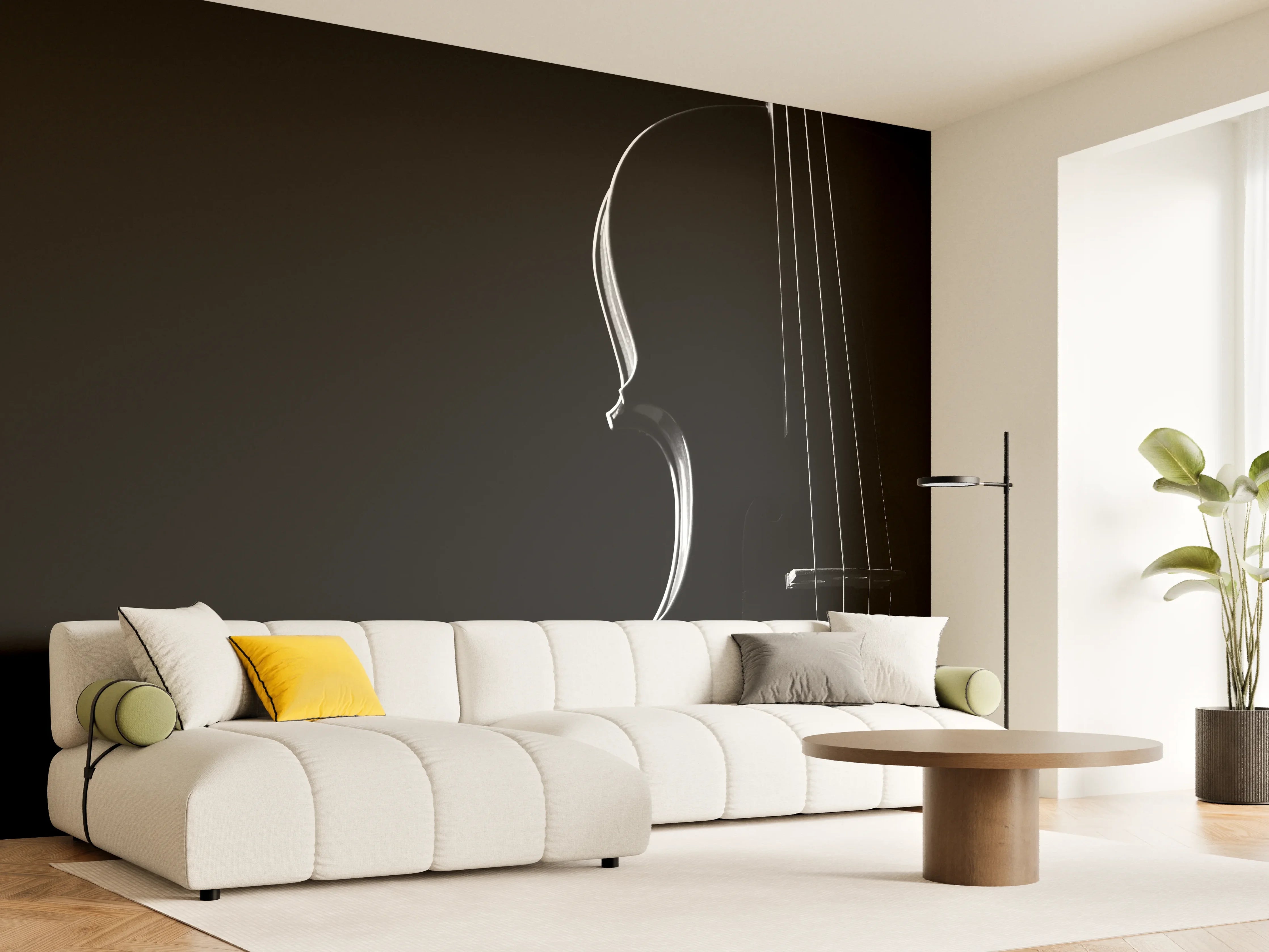 Wandverkleidung Wohnzimmer - Elegant schwarze Violine im Schatten