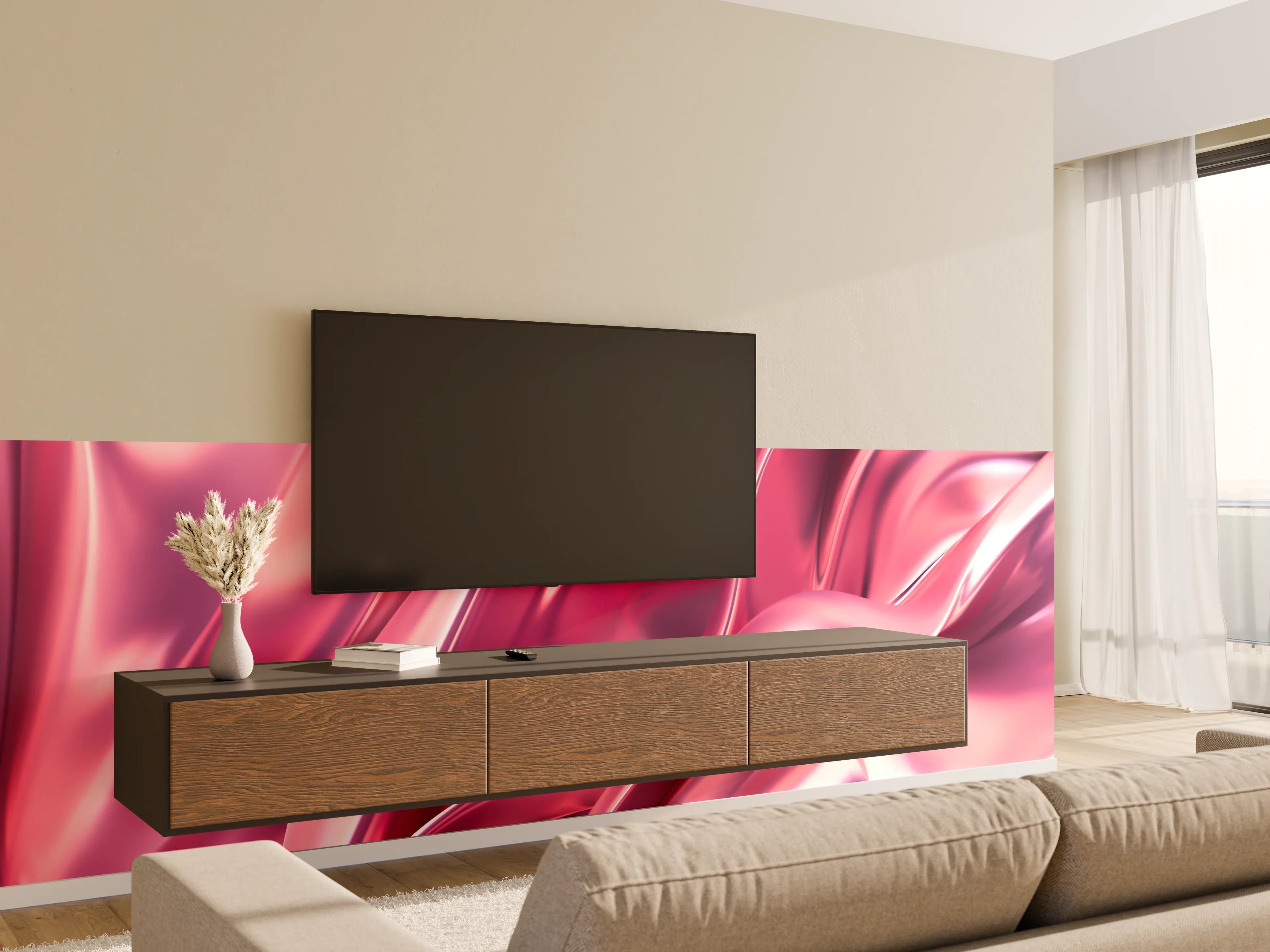 Wandverkleidung Wohnzimmer - Elegant, glänzende Roségold-Textur | Modern & Luxuriös