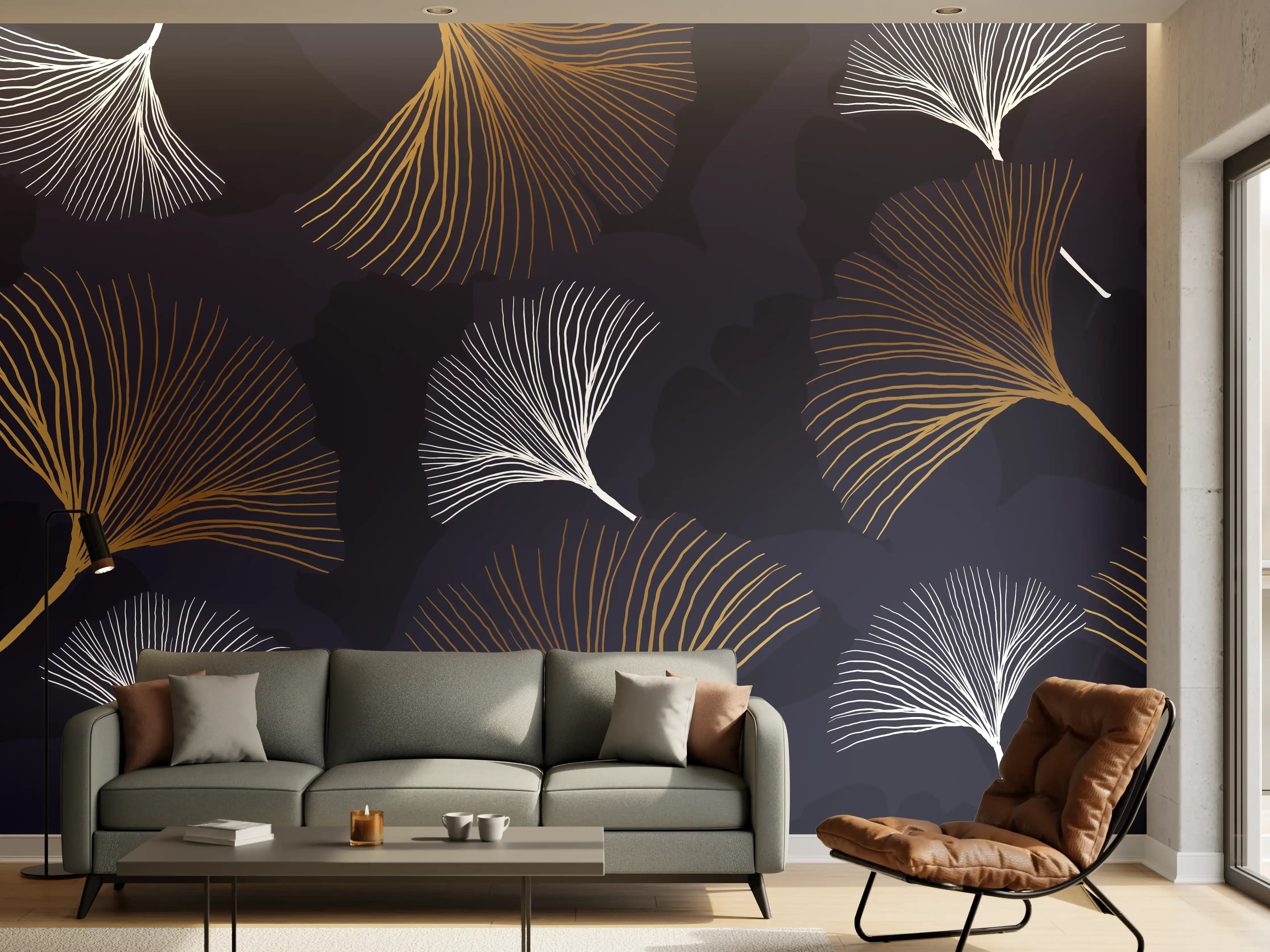 Wandverkleidung Wohnzimmer - Elegante Blattgold-Muster Tapete