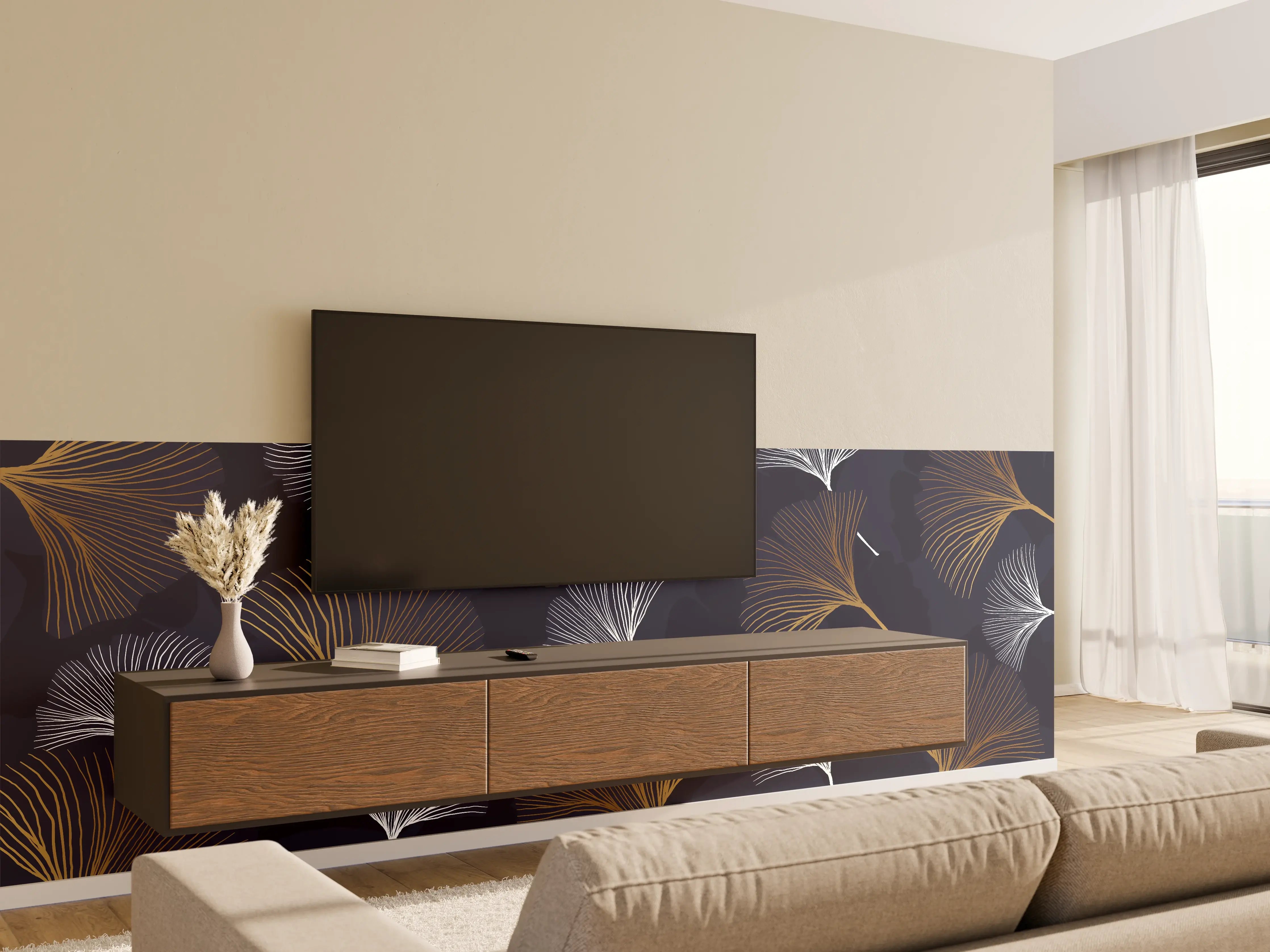 Wandverkleidung Wohnzimmer - Elegante Blattgold-Muster Tapete