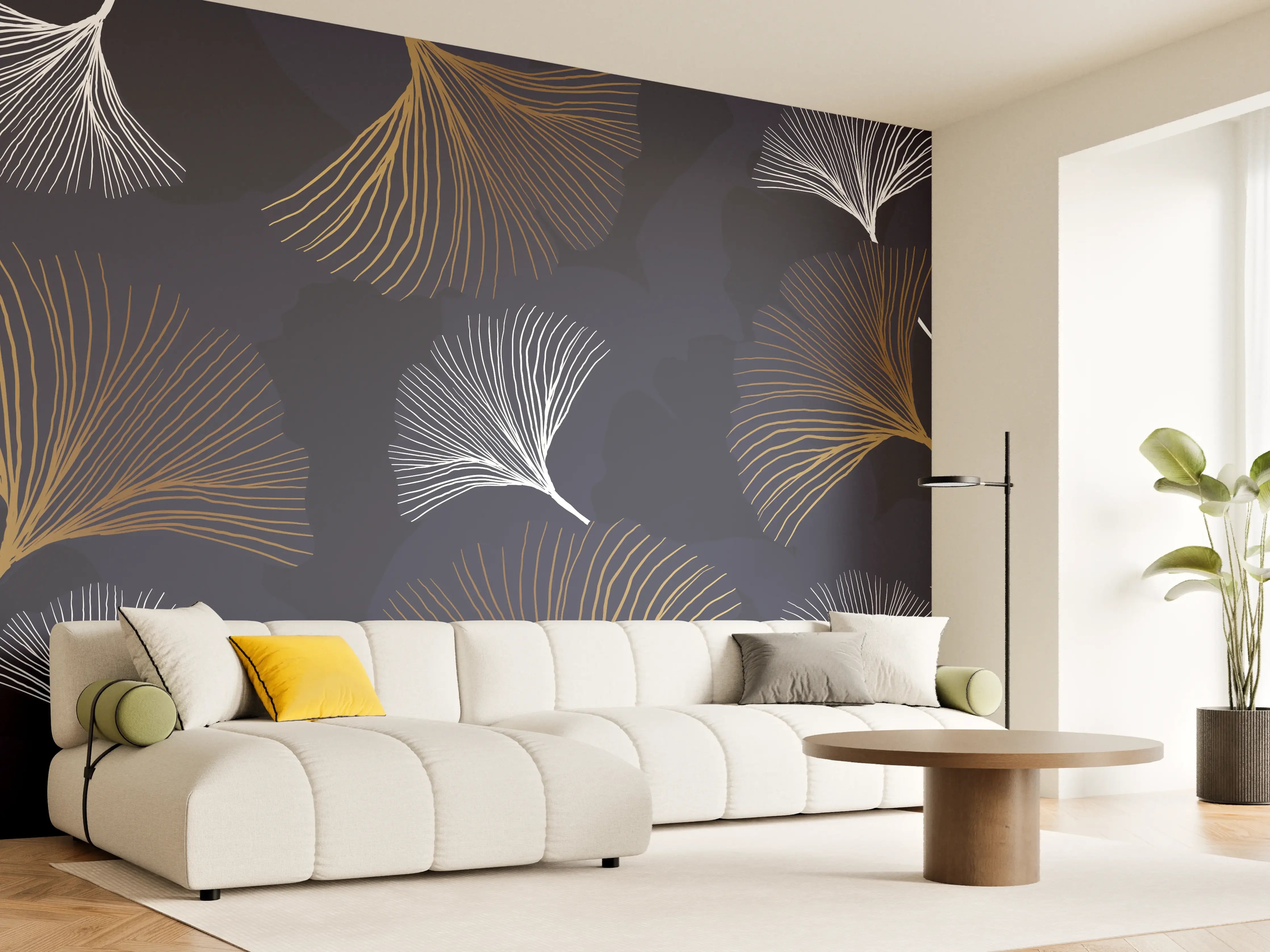 Wandverkleidung Wohnzimmer - Elegante Blattgold-Muster Tapete