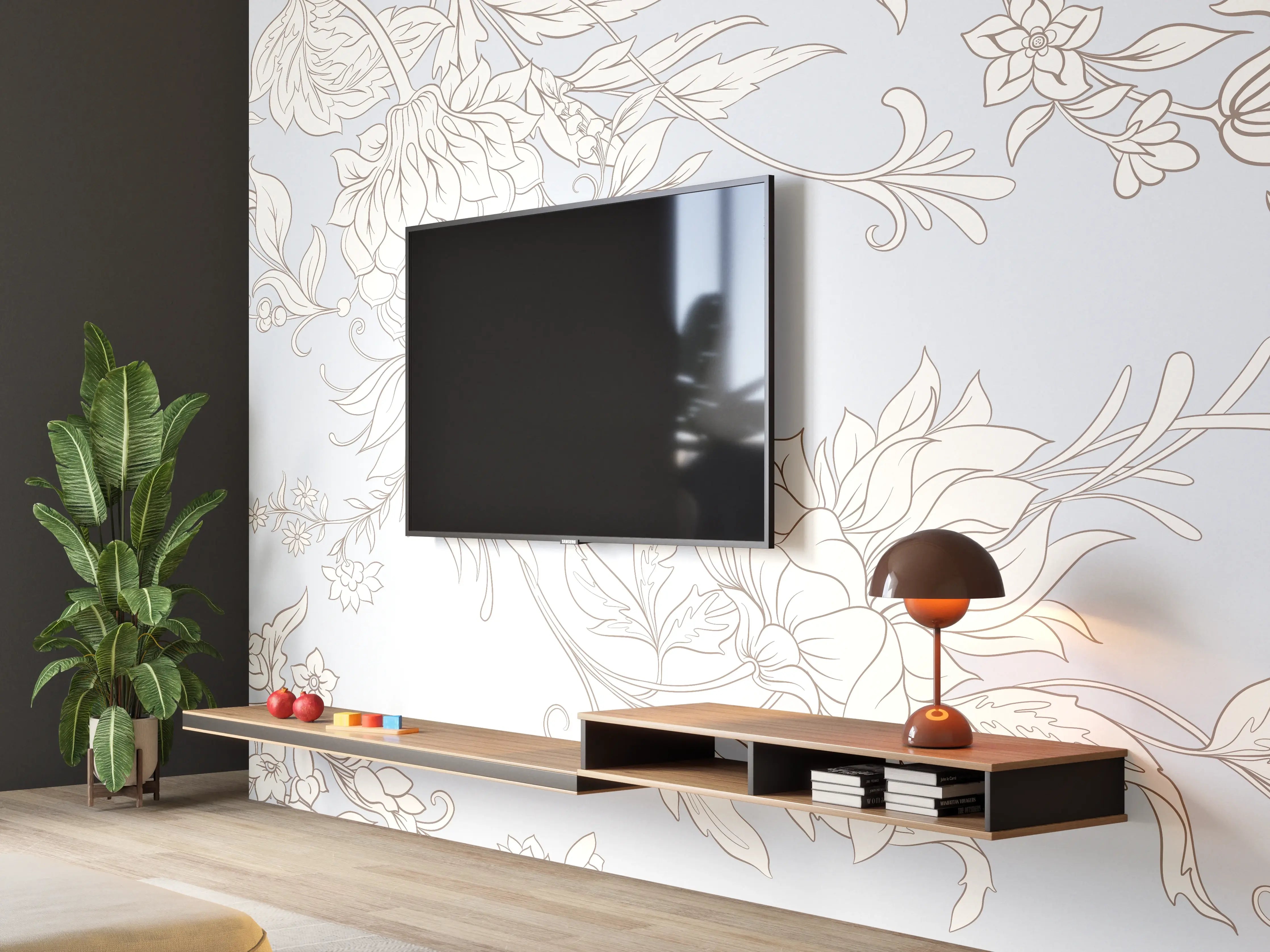 Wandverkleidung Wohnzimmer - Elegante Blumendekoration in Pastell