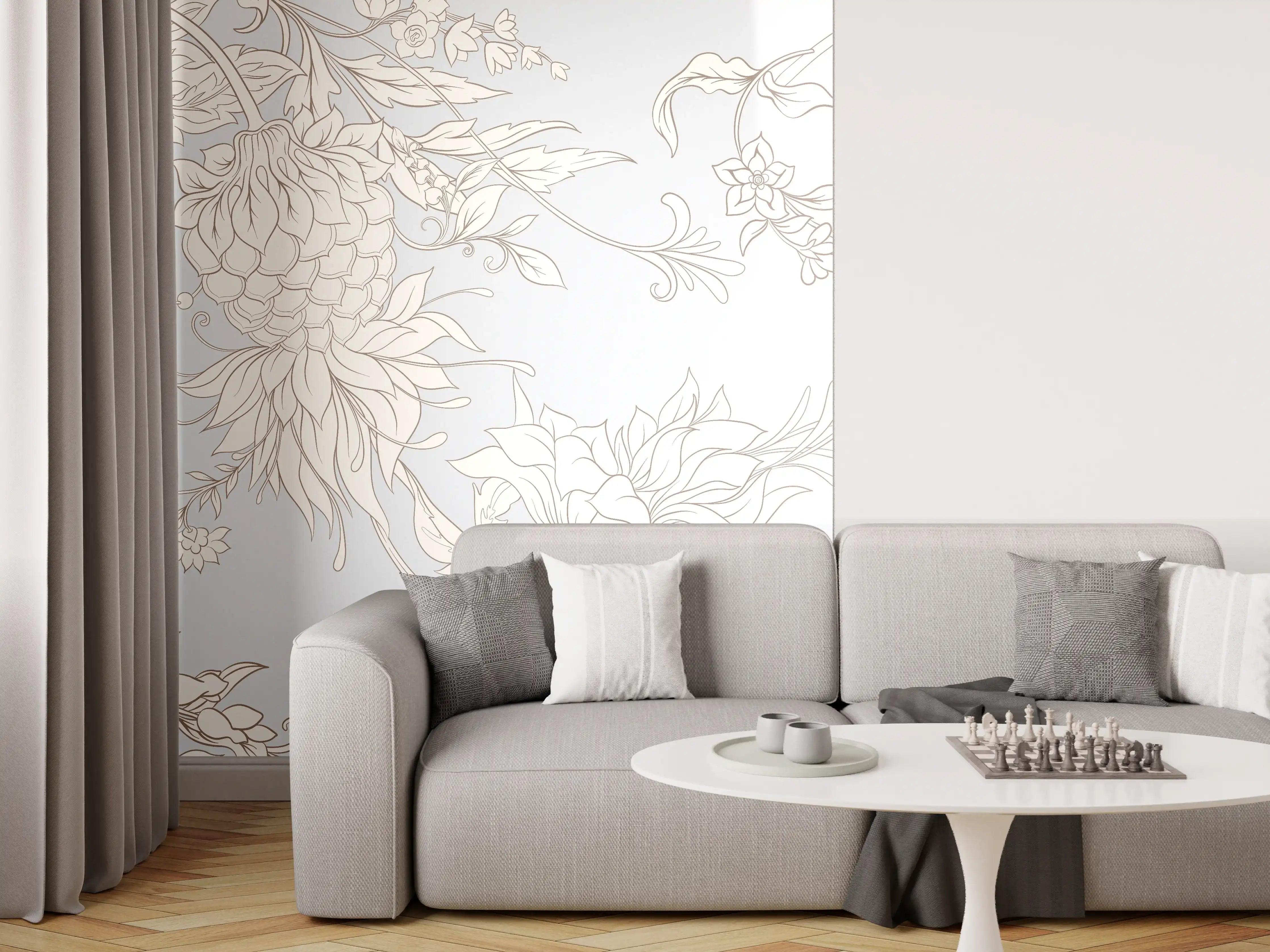 Wandverkleidung Wohnzimmer - Elegante Blumendekoration in Pastell