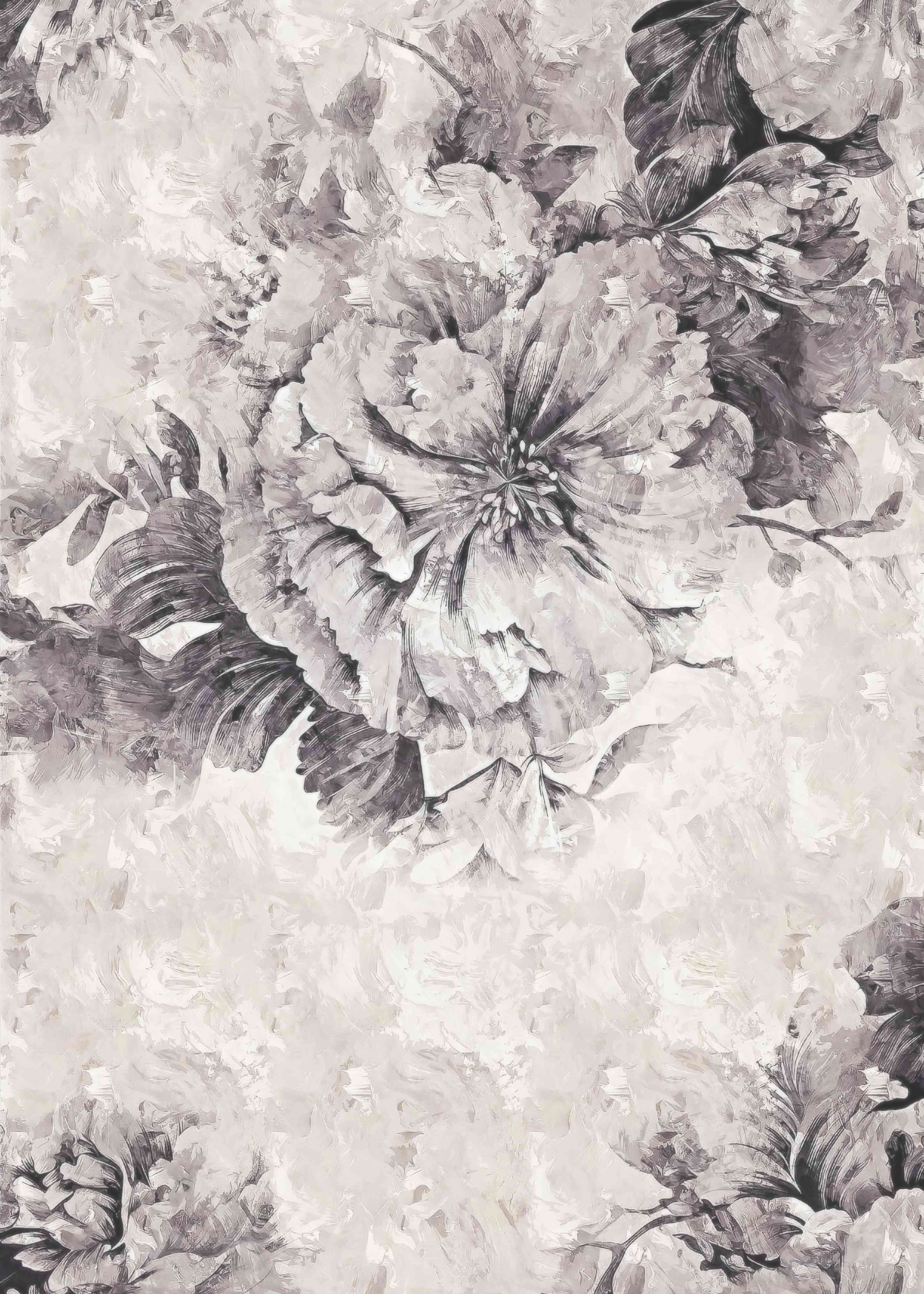 Wandverkleidung Wohnzimmer-Elegante Blumenmalerei in Grau