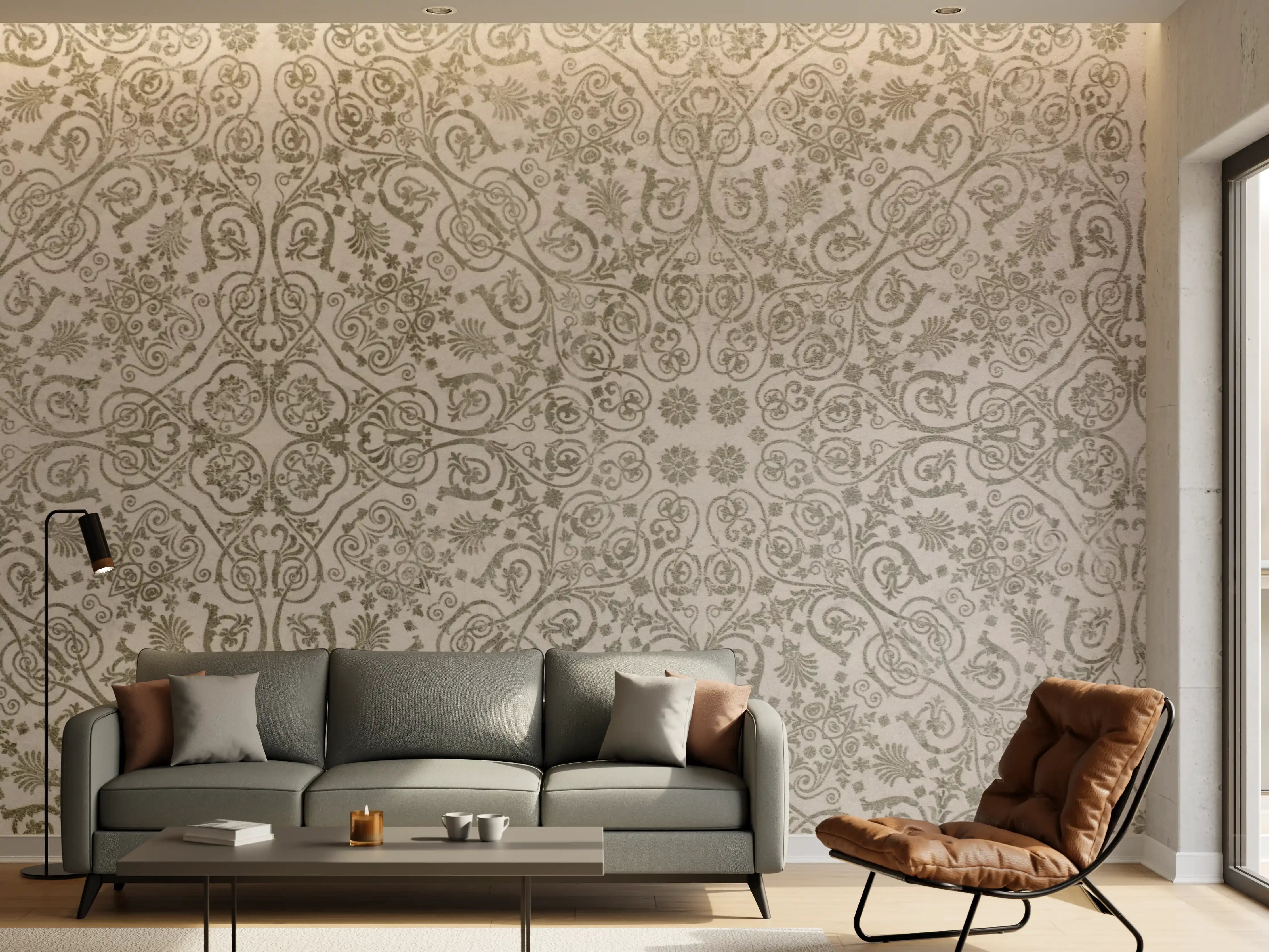 Wandverkleidung Wohnzimmer - Elegante Fliesen in Grau mit Muster