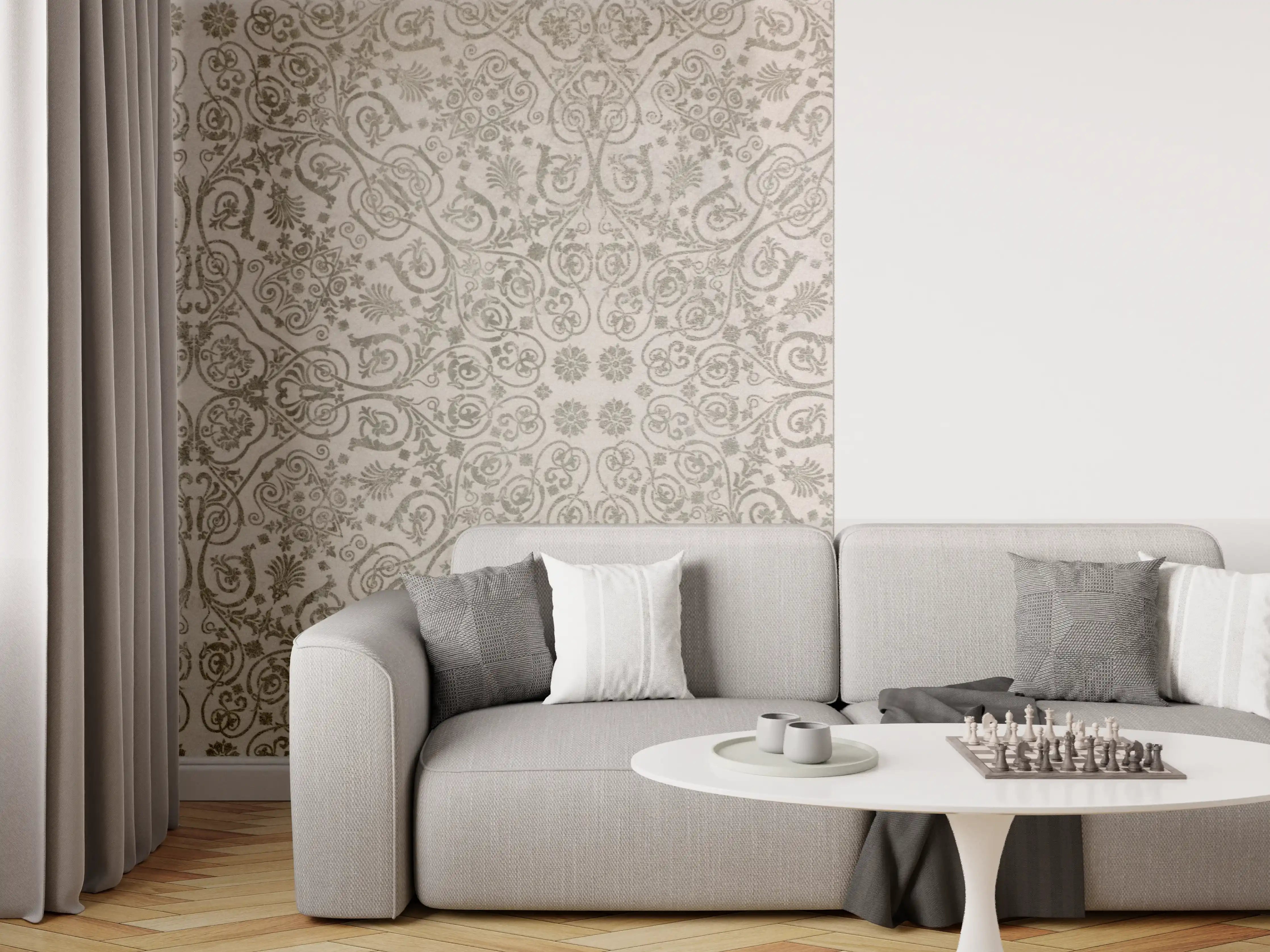 Wandverkleidung Wohnzimmer - Elegante Fliesen in Grau mit Muster