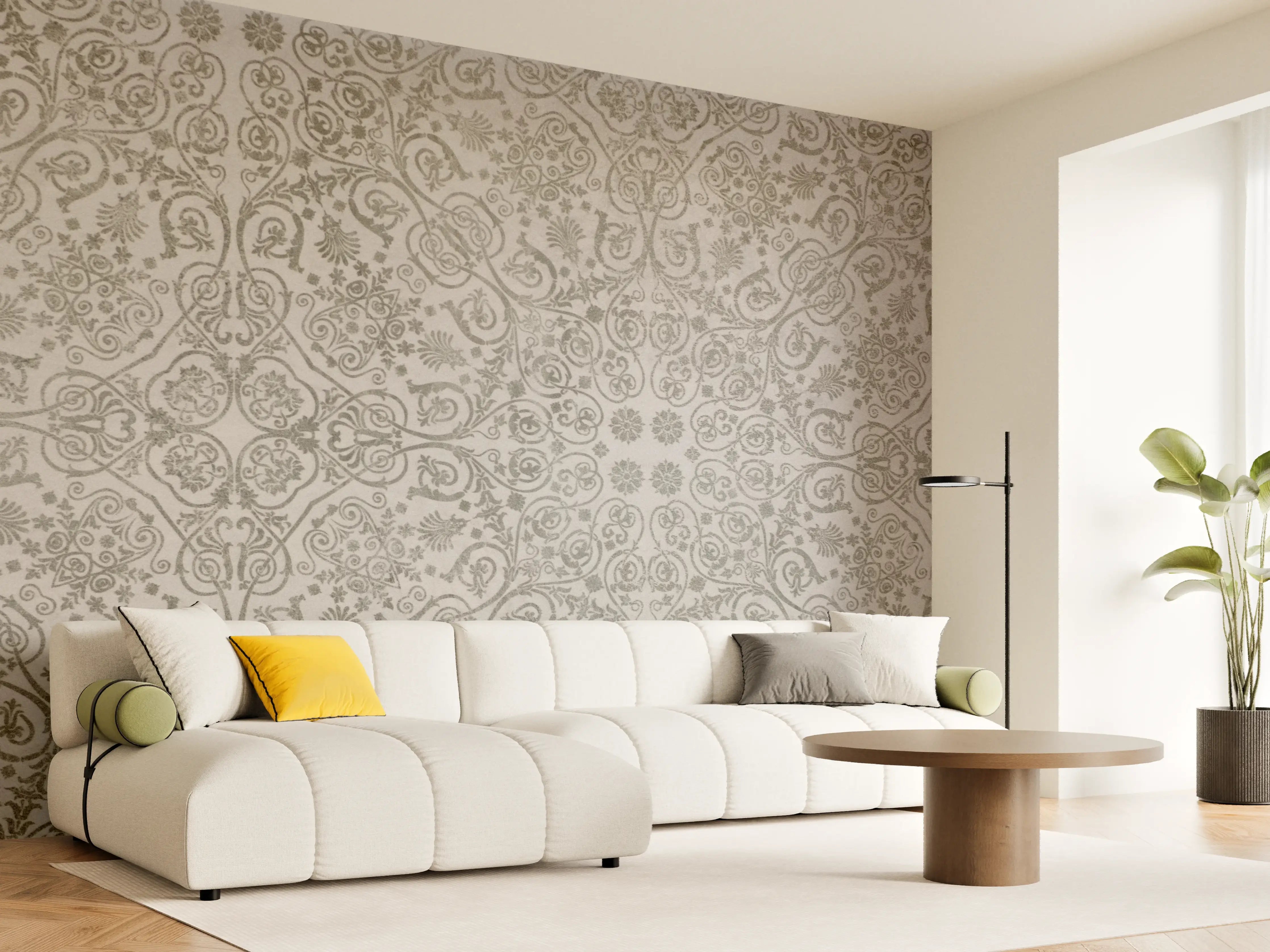 Wandverkleidung Wohnzimmer - Elegante Fliesen in Grau mit Muster