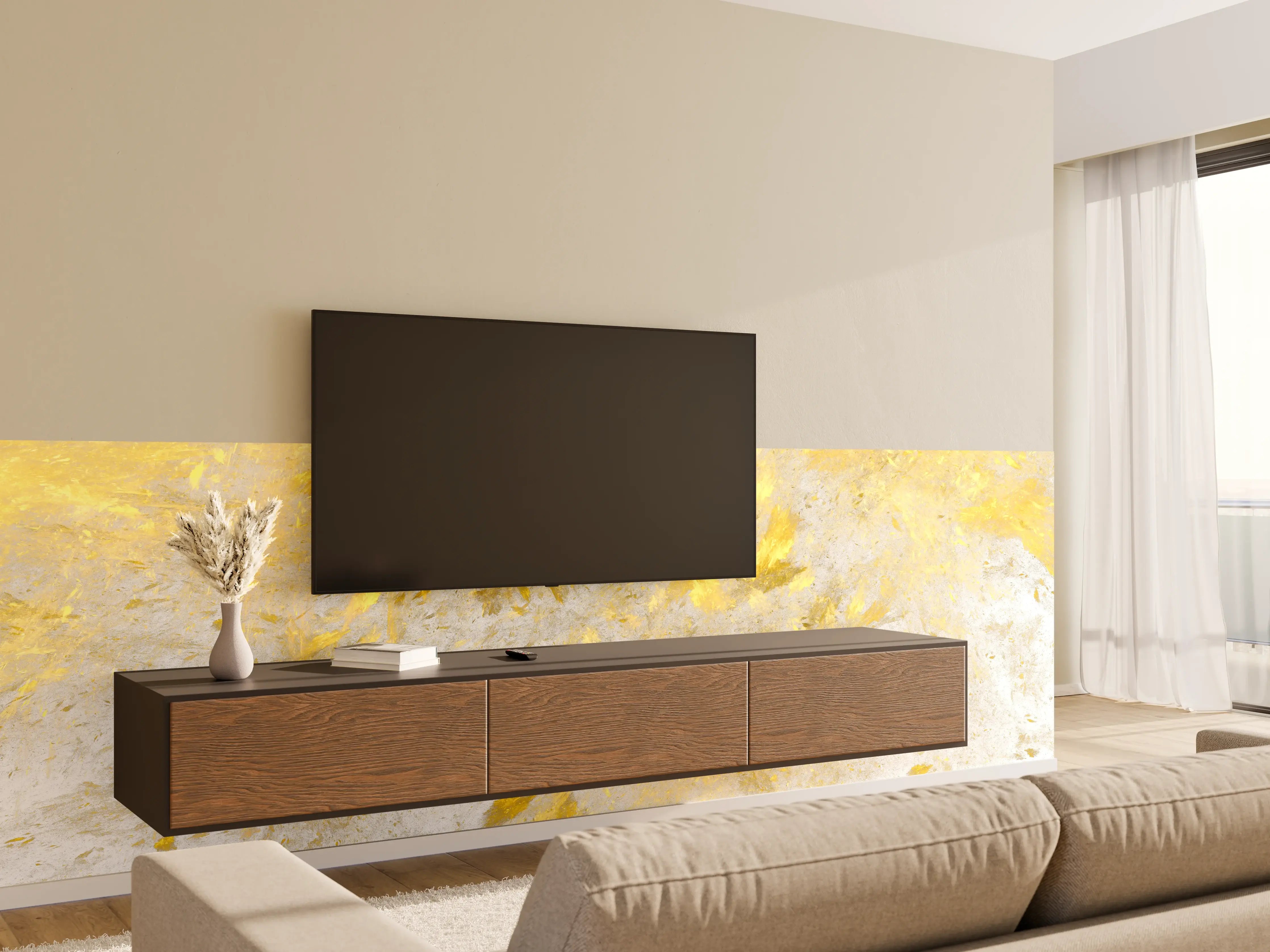Wandverkleidung Wohnzimmer - Elegante Gold- und Grau-Textur
