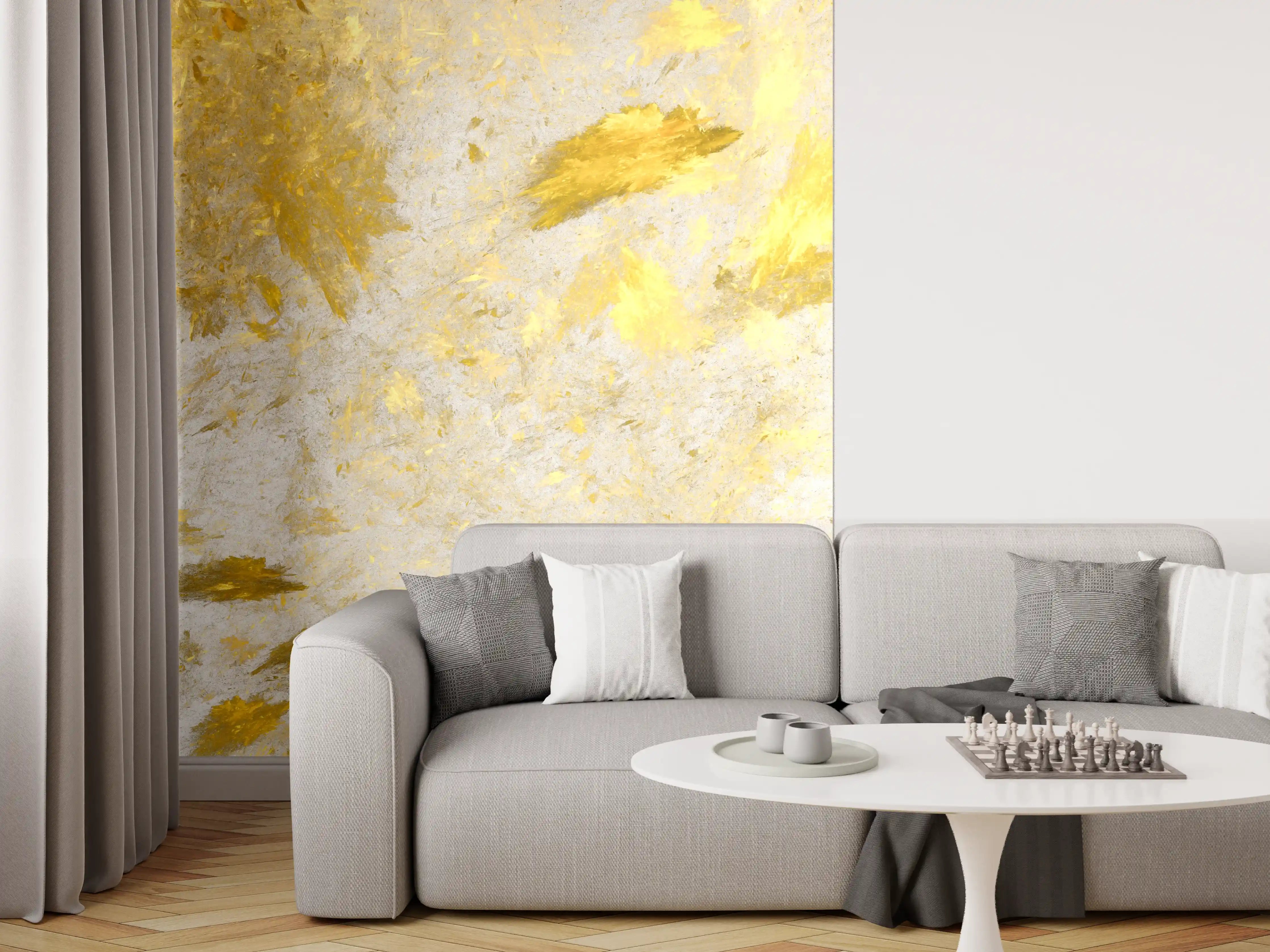 Wandverkleidung Wohnzimmer - Elegante Gold- und Grau-Textur