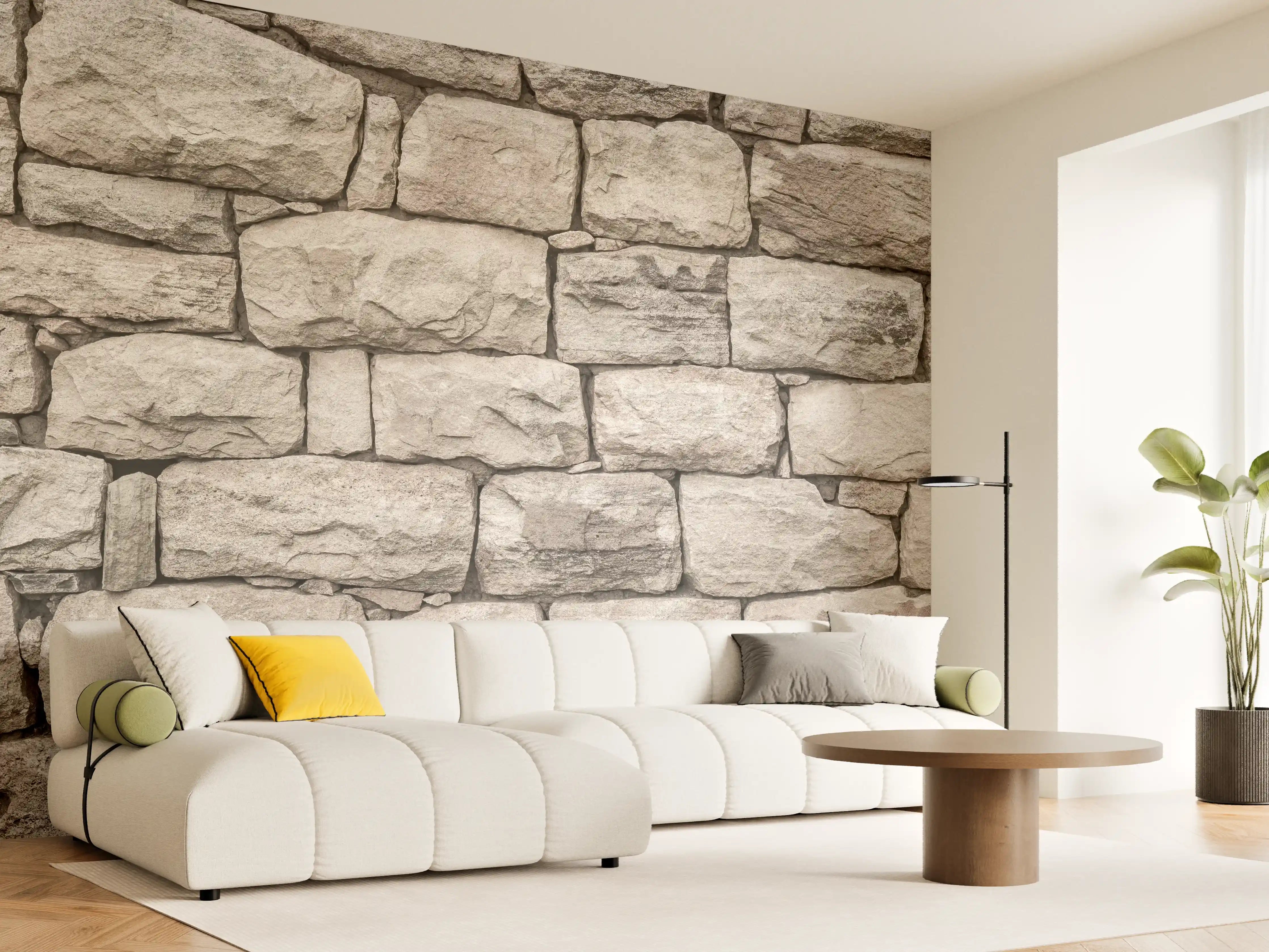 Wandverkleidung Wohnzimmer - Elegante Graunuance Natursteinmauer
