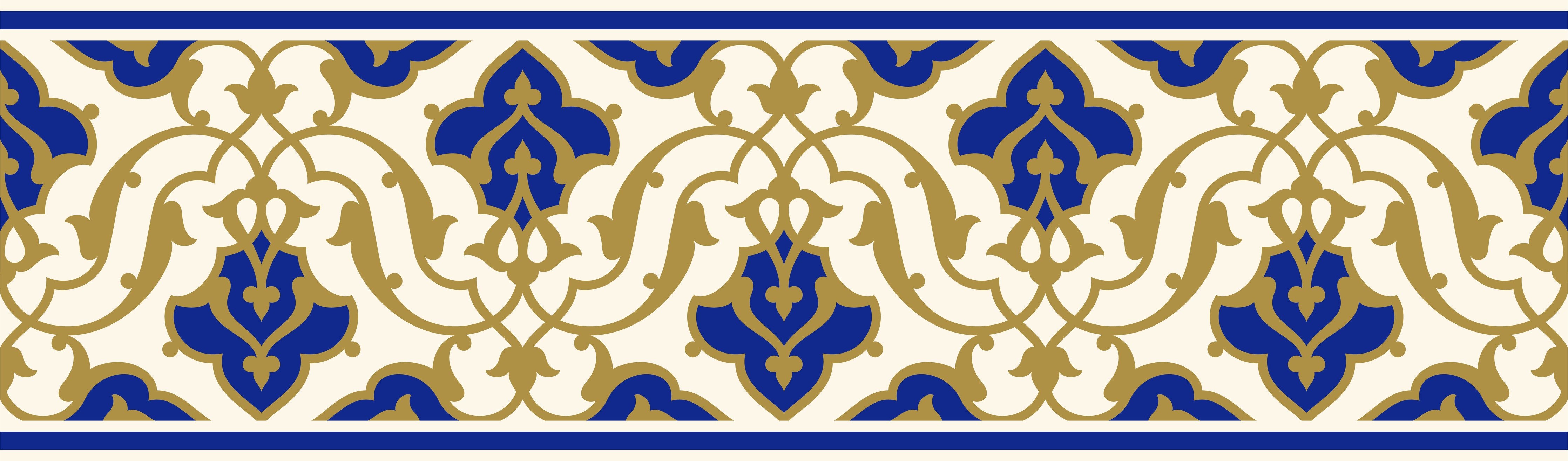 Wandverkleidung Wohnzimmer-Elegante Kachelmuster in Blau und Gold