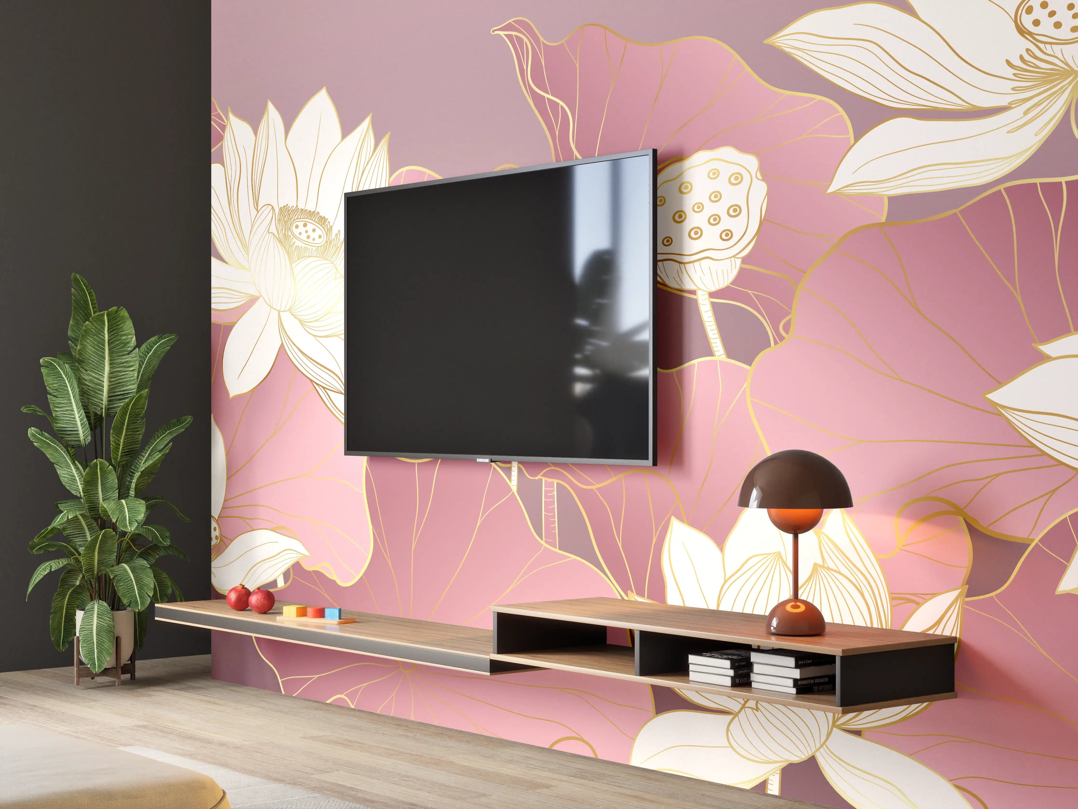 Wandverkleidung Wohnzimmer - Elegante Lotusblumen in Pastellfarben