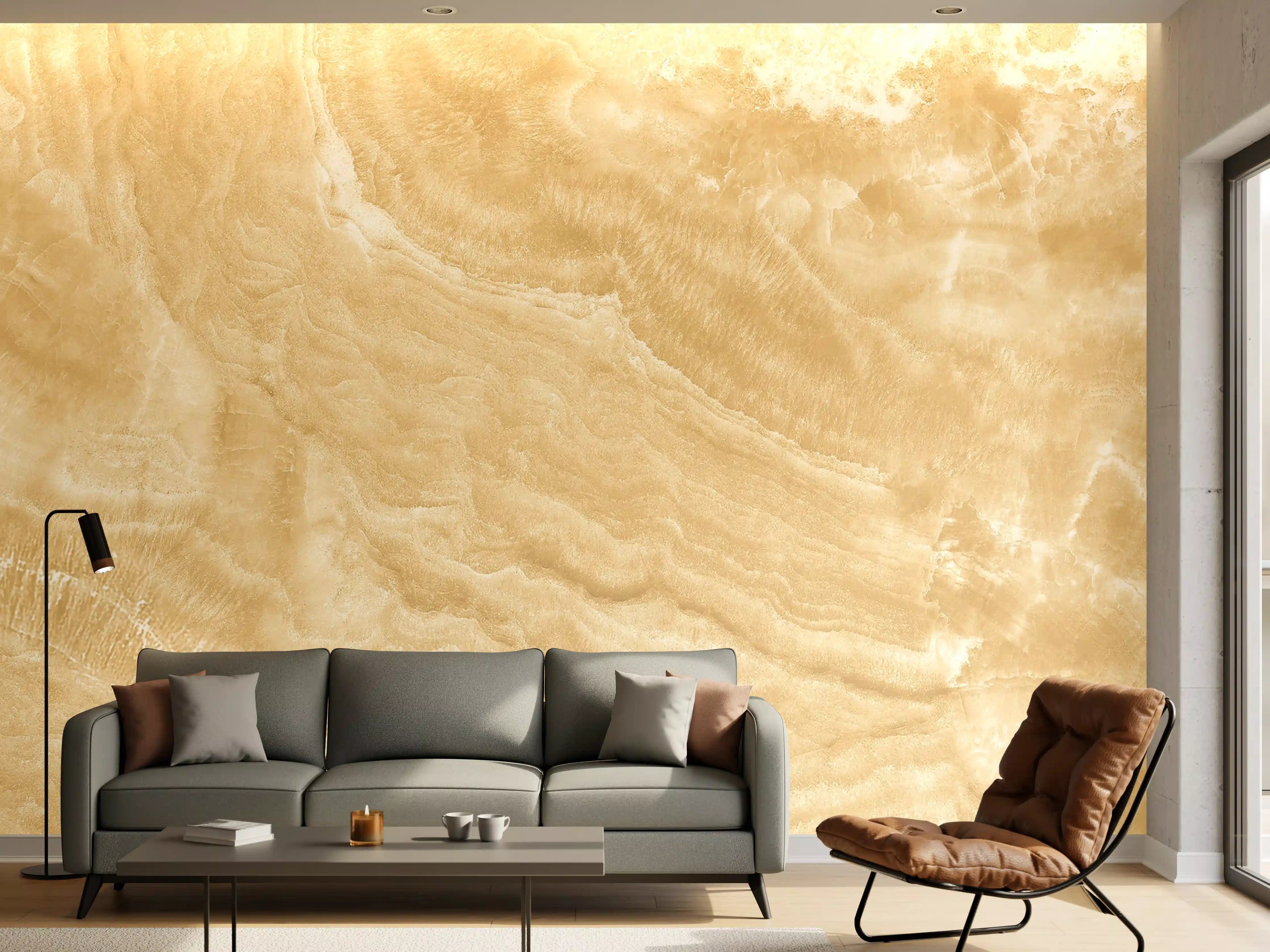 Wandverkleidung Wohnzimmer - Elegante Marmorfassade in Beigetönen