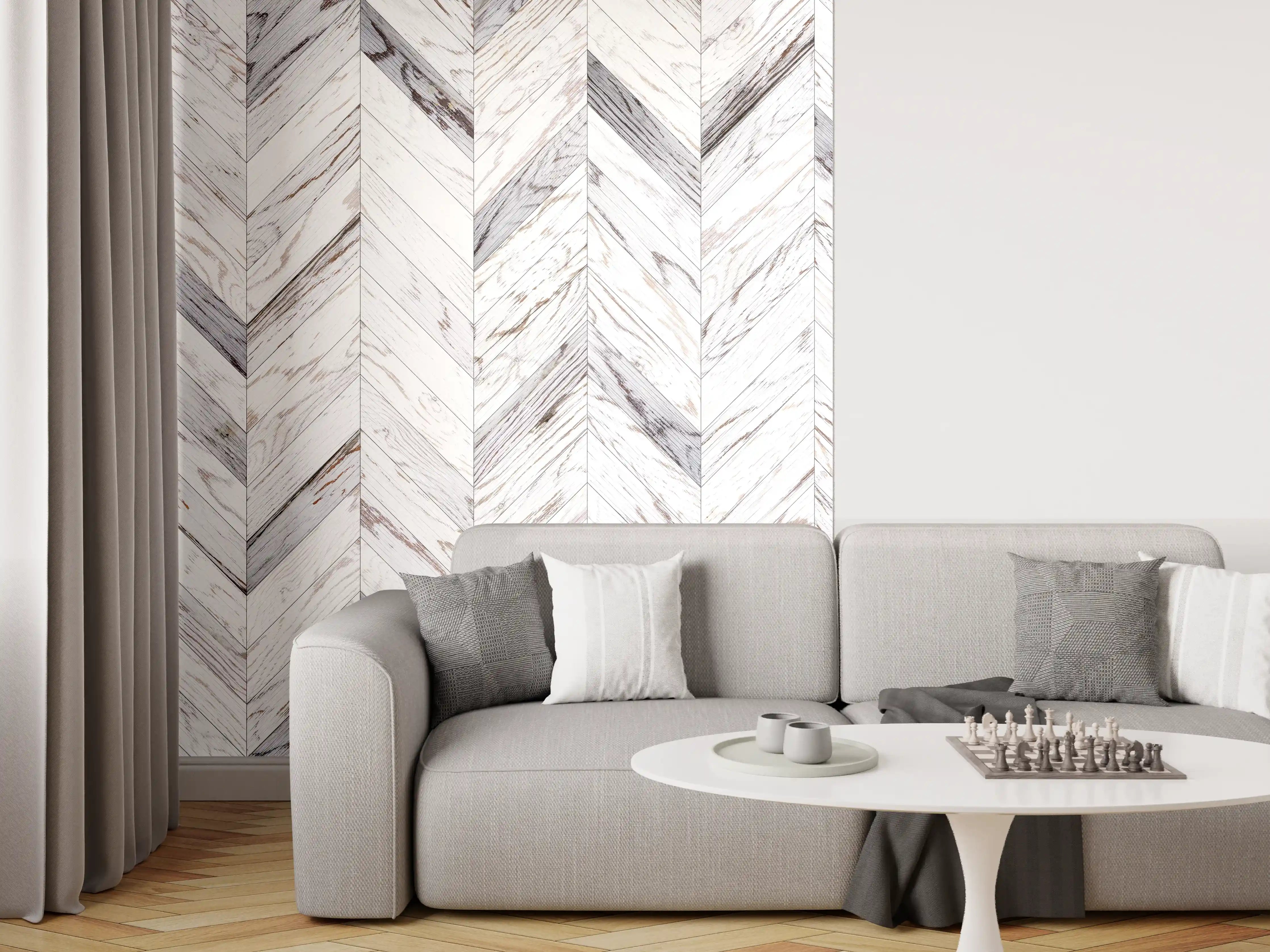 Wandverkleidung Wohnzimmer - Elegante Marmorfliesen im hölzernen Look