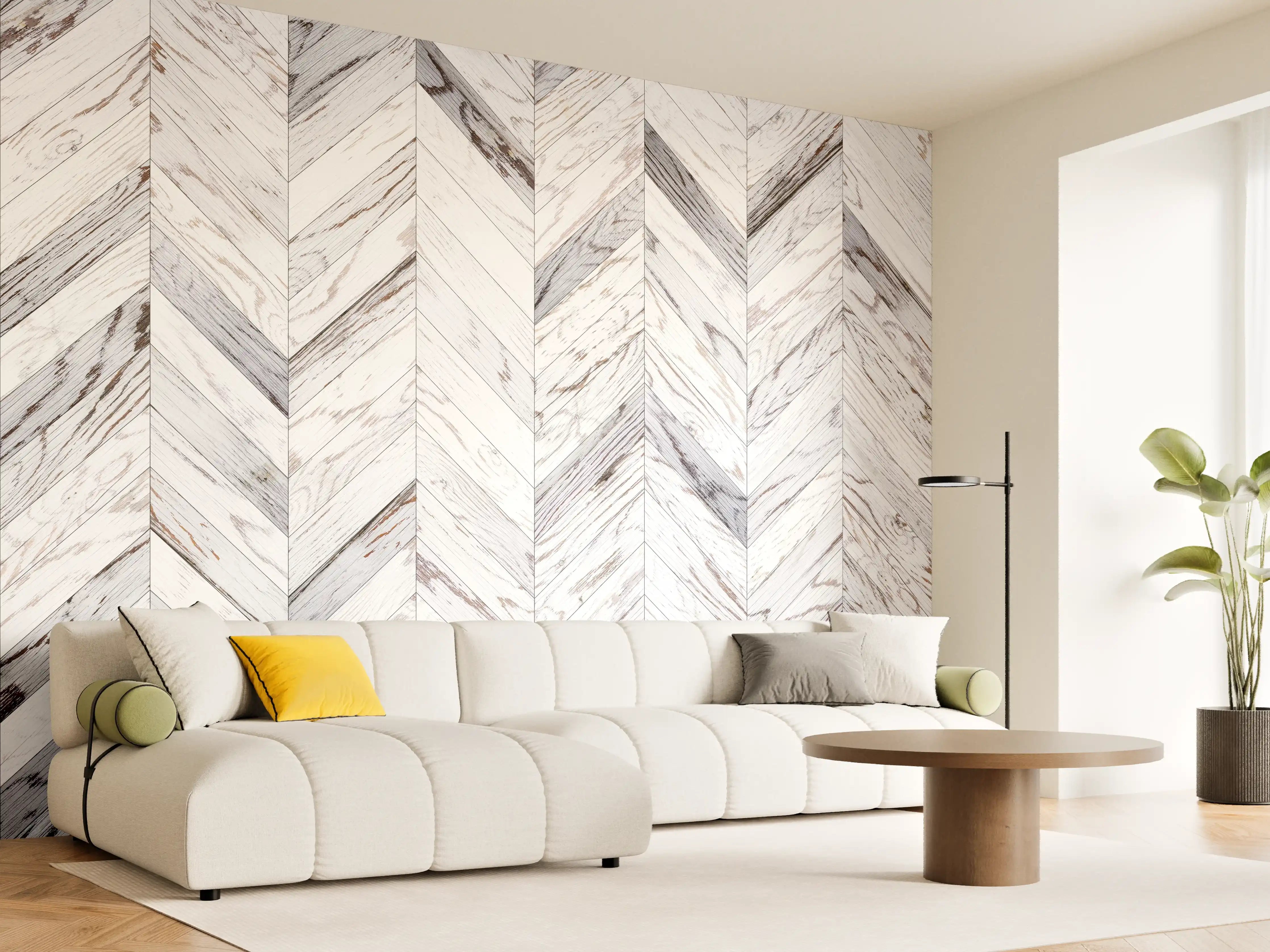 Wandverkleidung Wohnzimmer - Elegante Marmorfliesen im hölzernen Look