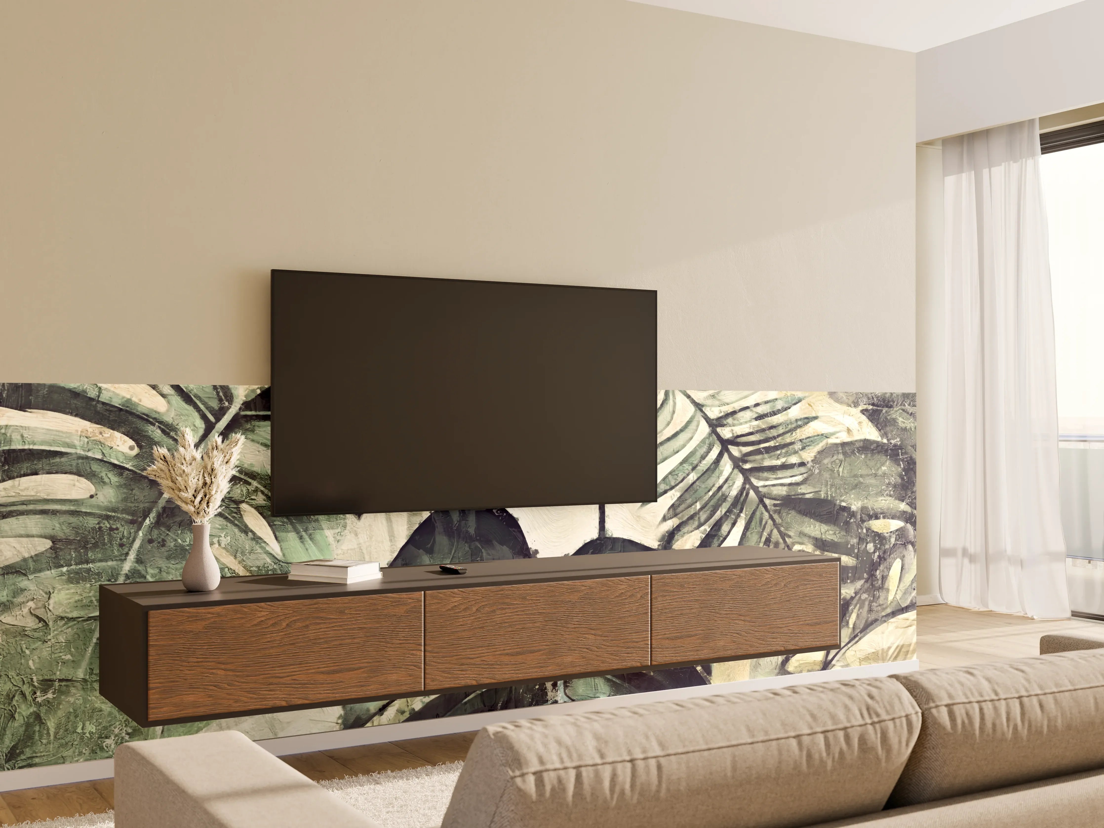 Wandverkleidung Wohnzimmer - Elegante Monstera Wanddekoration