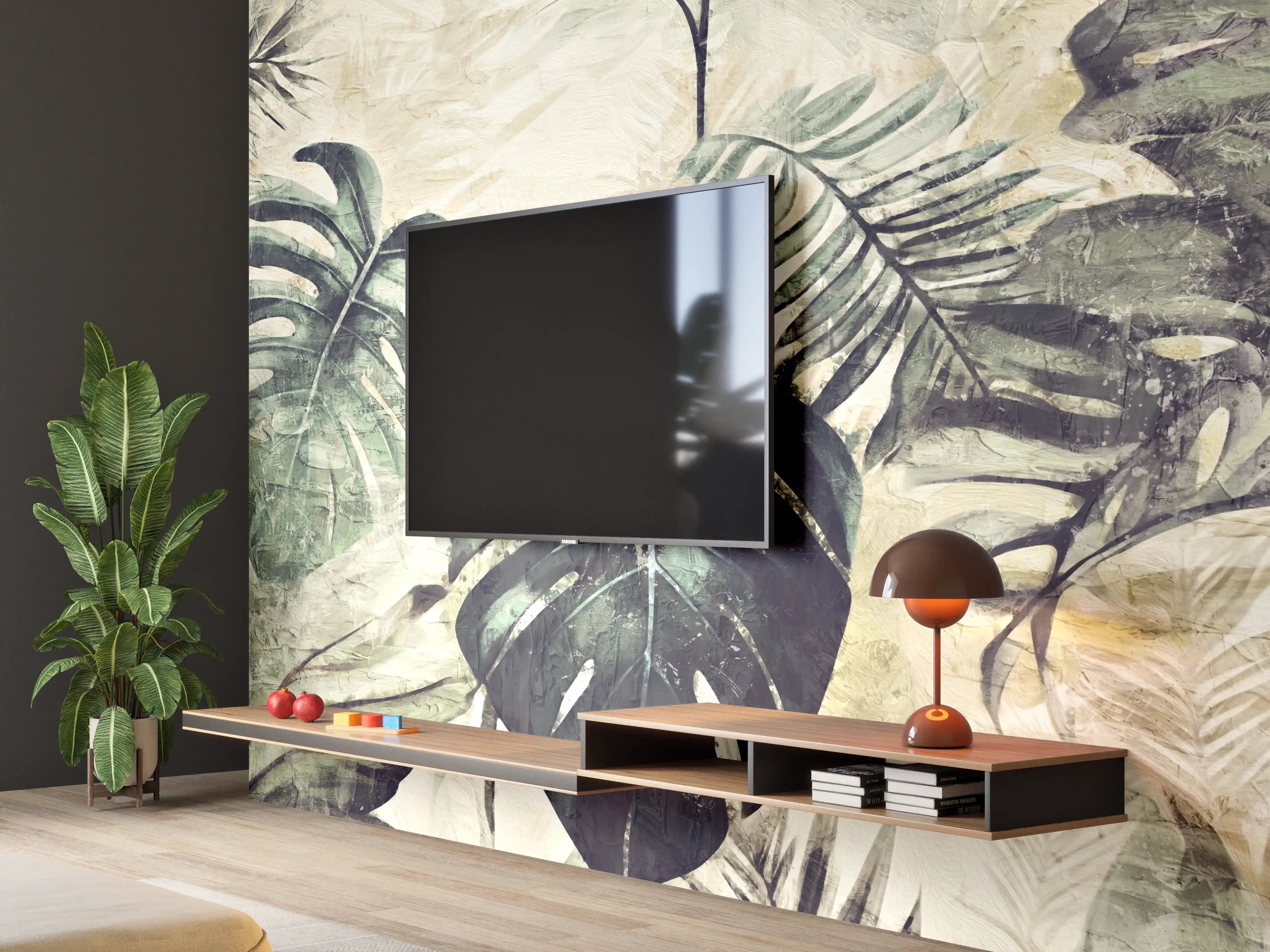 Wandverkleidung Wohnzimmer - Elegante Monstera Wanddekoration