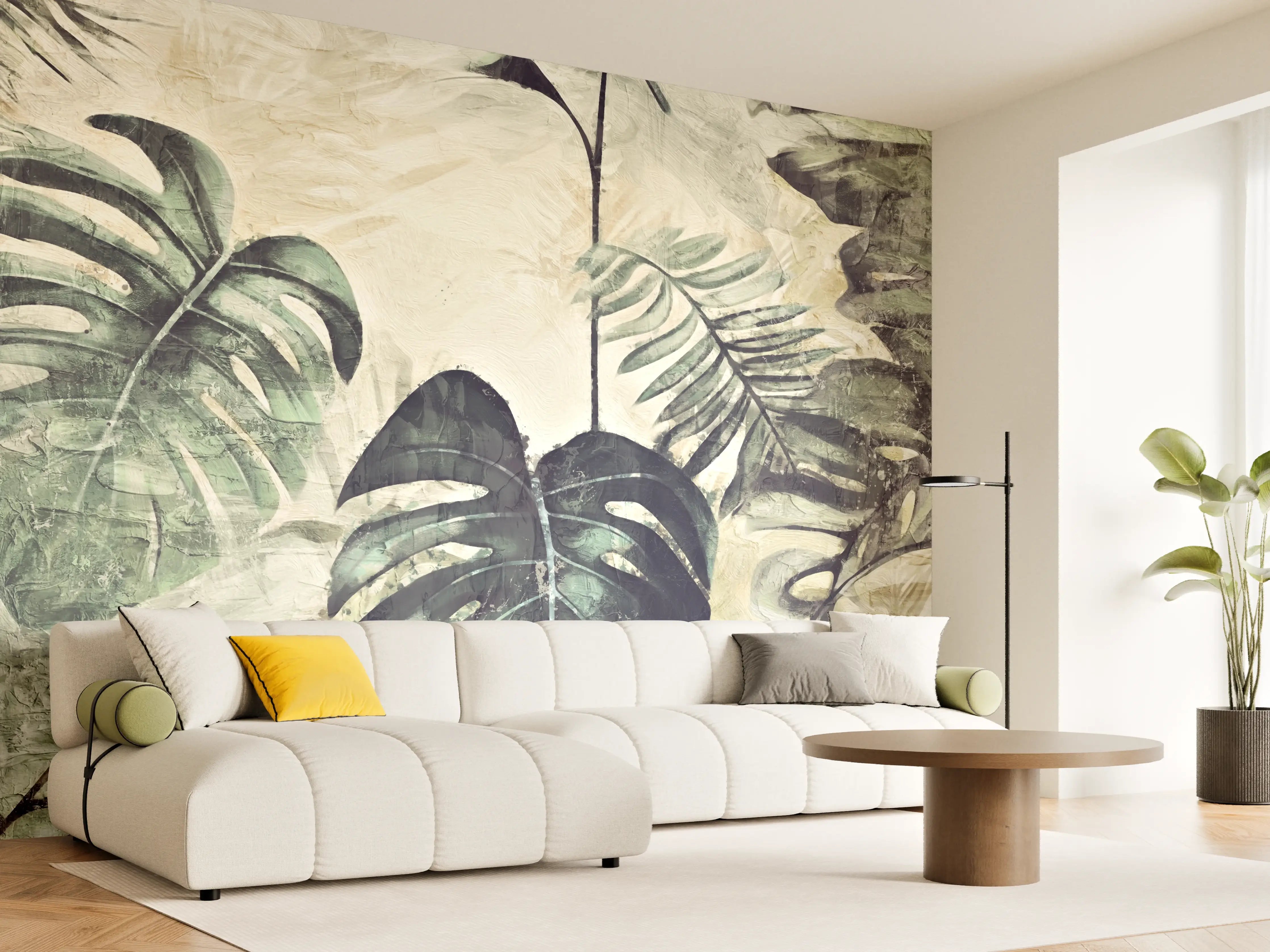Wandverkleidung Wohnzimmer - Elegante Monstera Wanddekoration