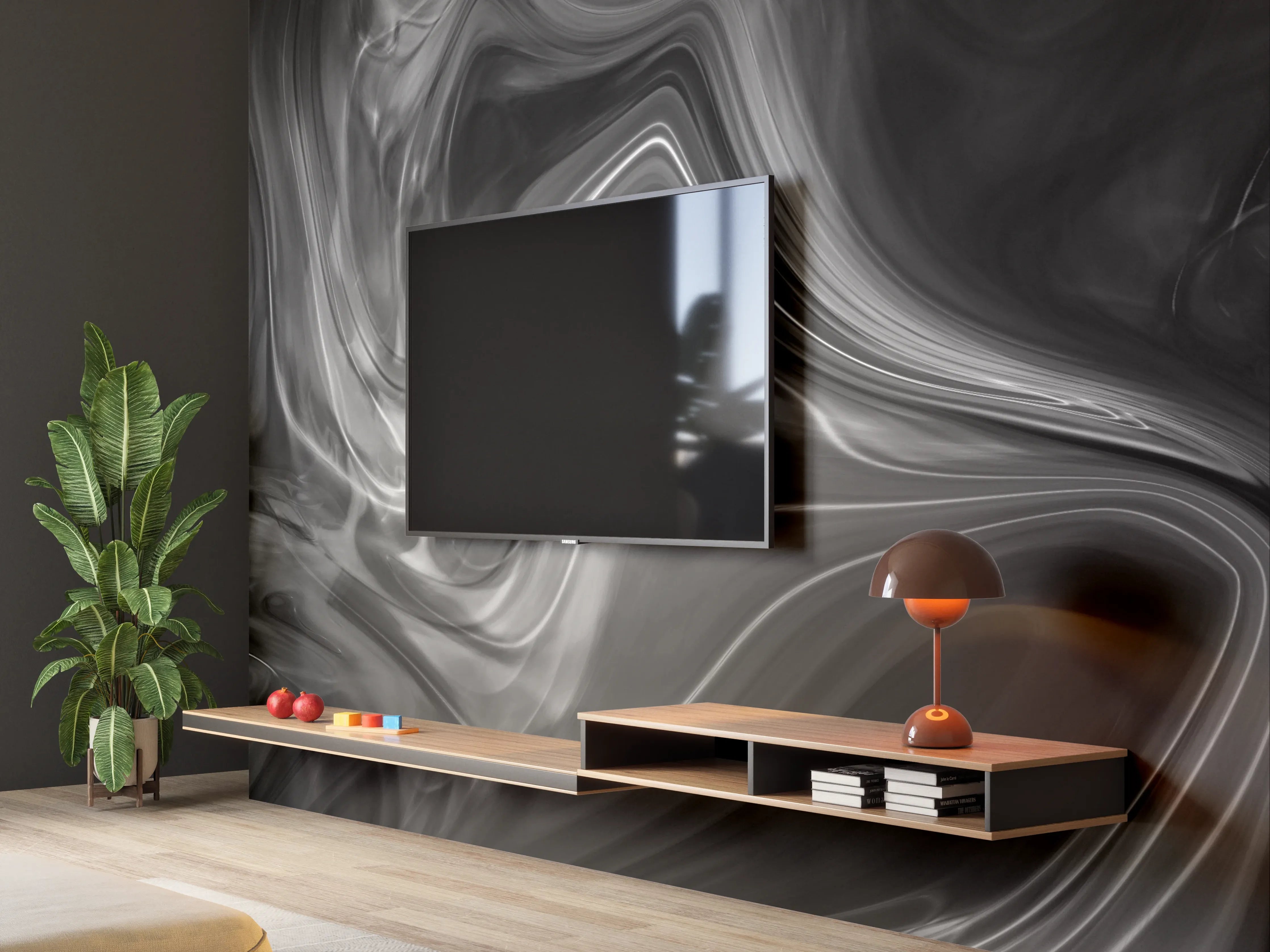 Wandverkleidung Wohnzimmer - Elegante Schwarzweiß-Marmoroptik