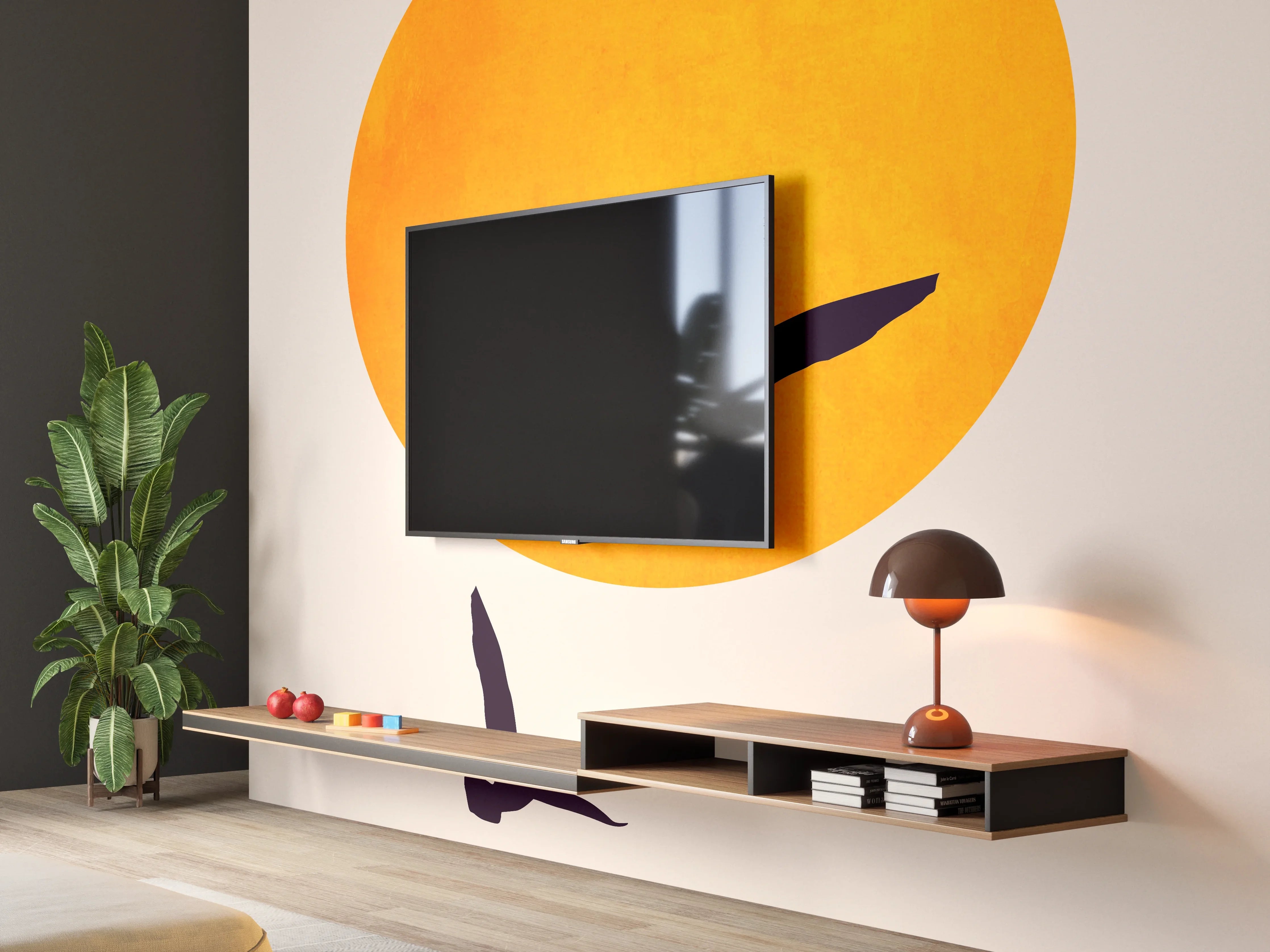 Wandverkleidung Wohnzimmer - Elegante Sonnenuntergangs-Silhouette mit Vögeln