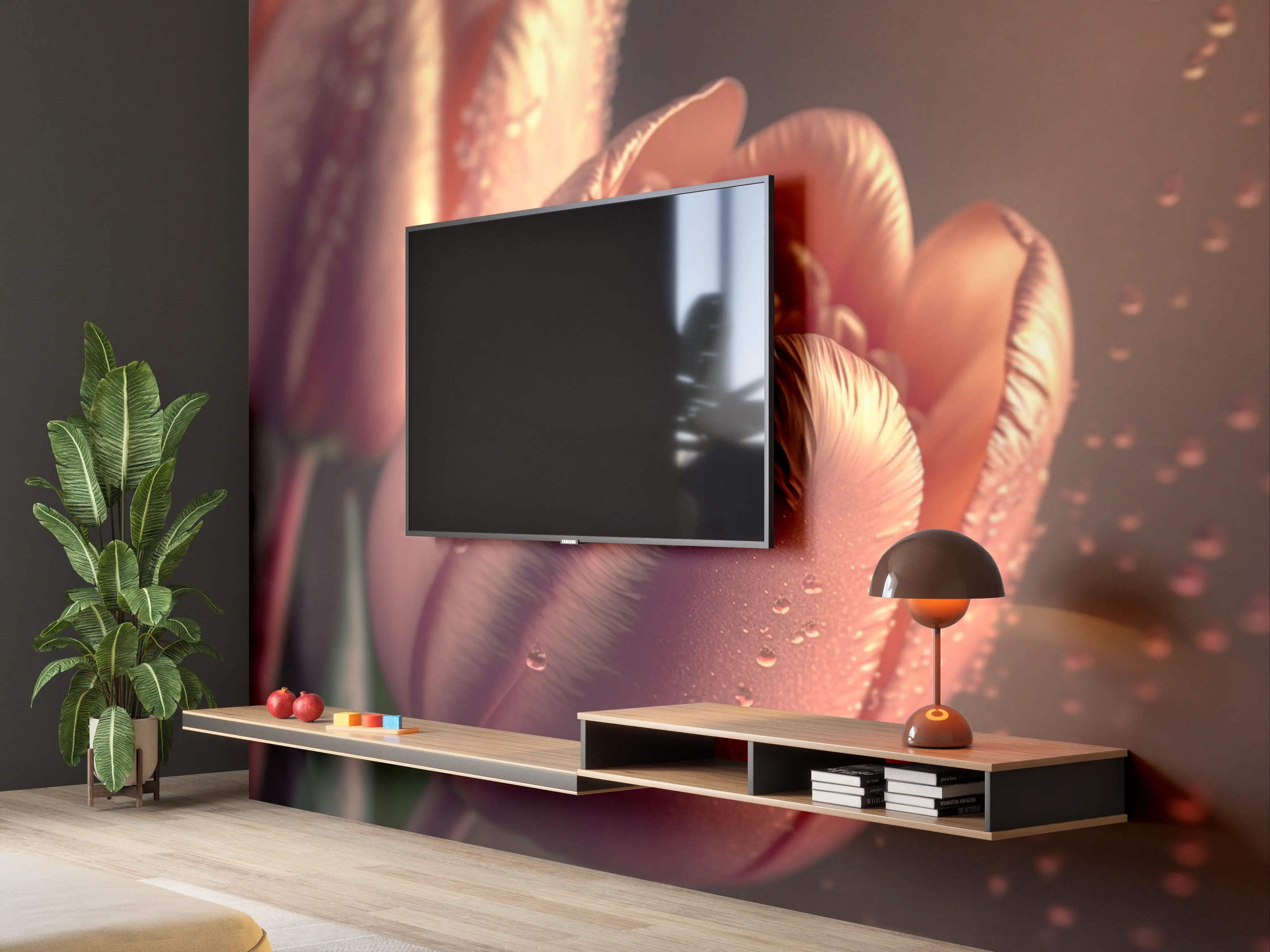 Wandverkleidung Wohnzimmer - Elegante Tulpen im Sonnenlicht