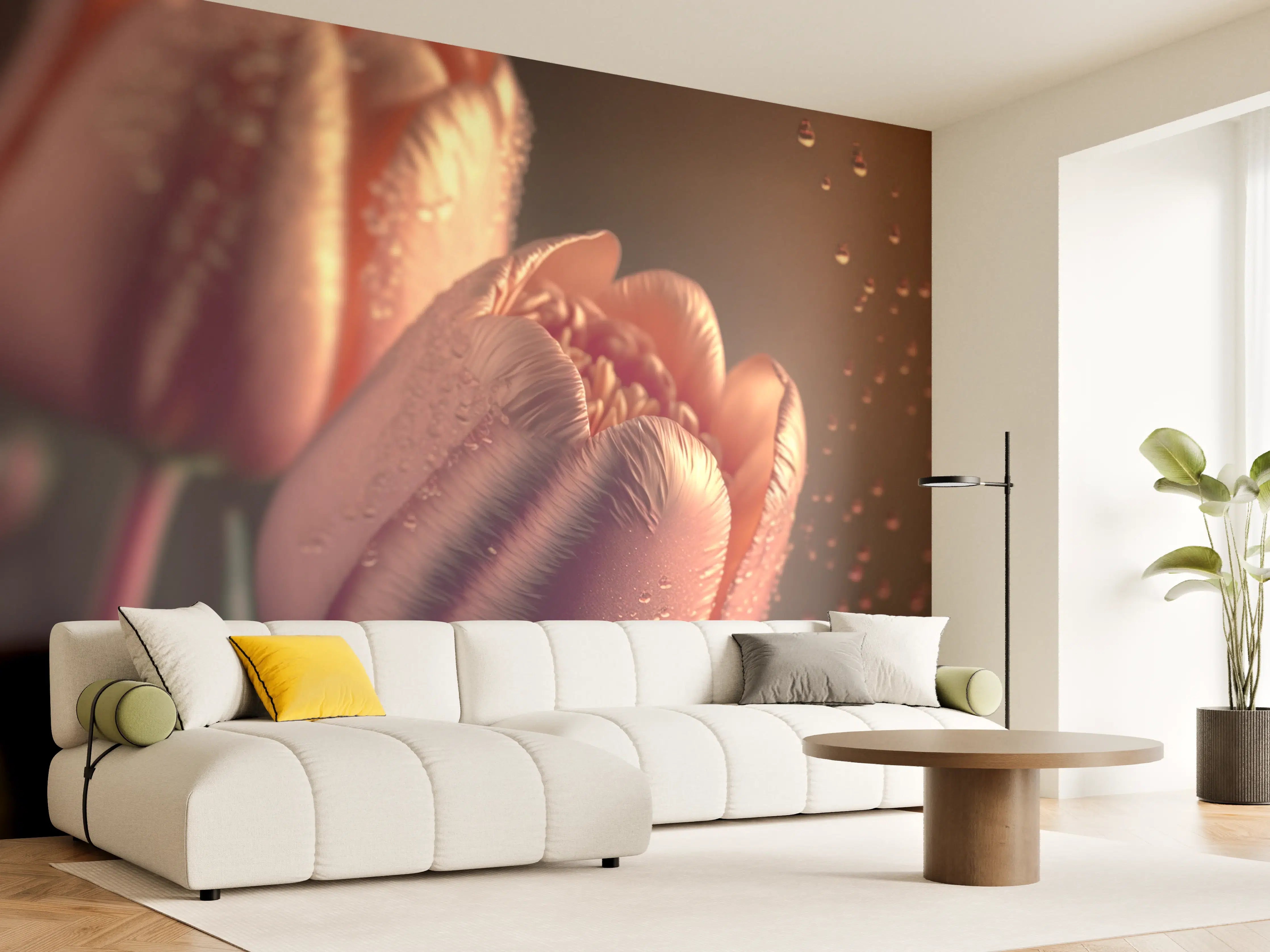 Wandverkleidung Wohnzimmer - Elegante Tulpen im Sonnenlicht
