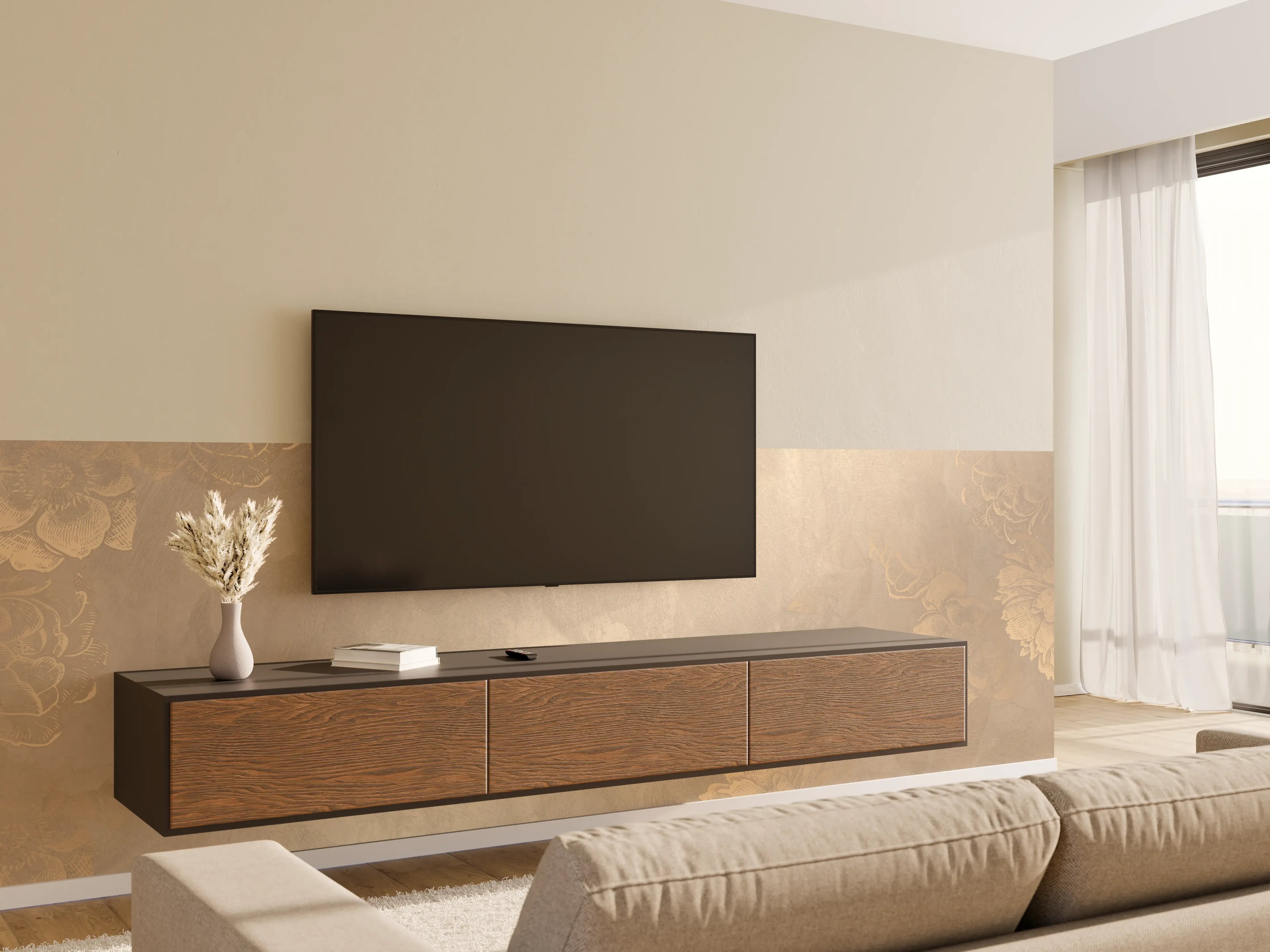 Wandverkleidung Wohnzimmer - Elegante Wandgestaltung mit floralen Mustern