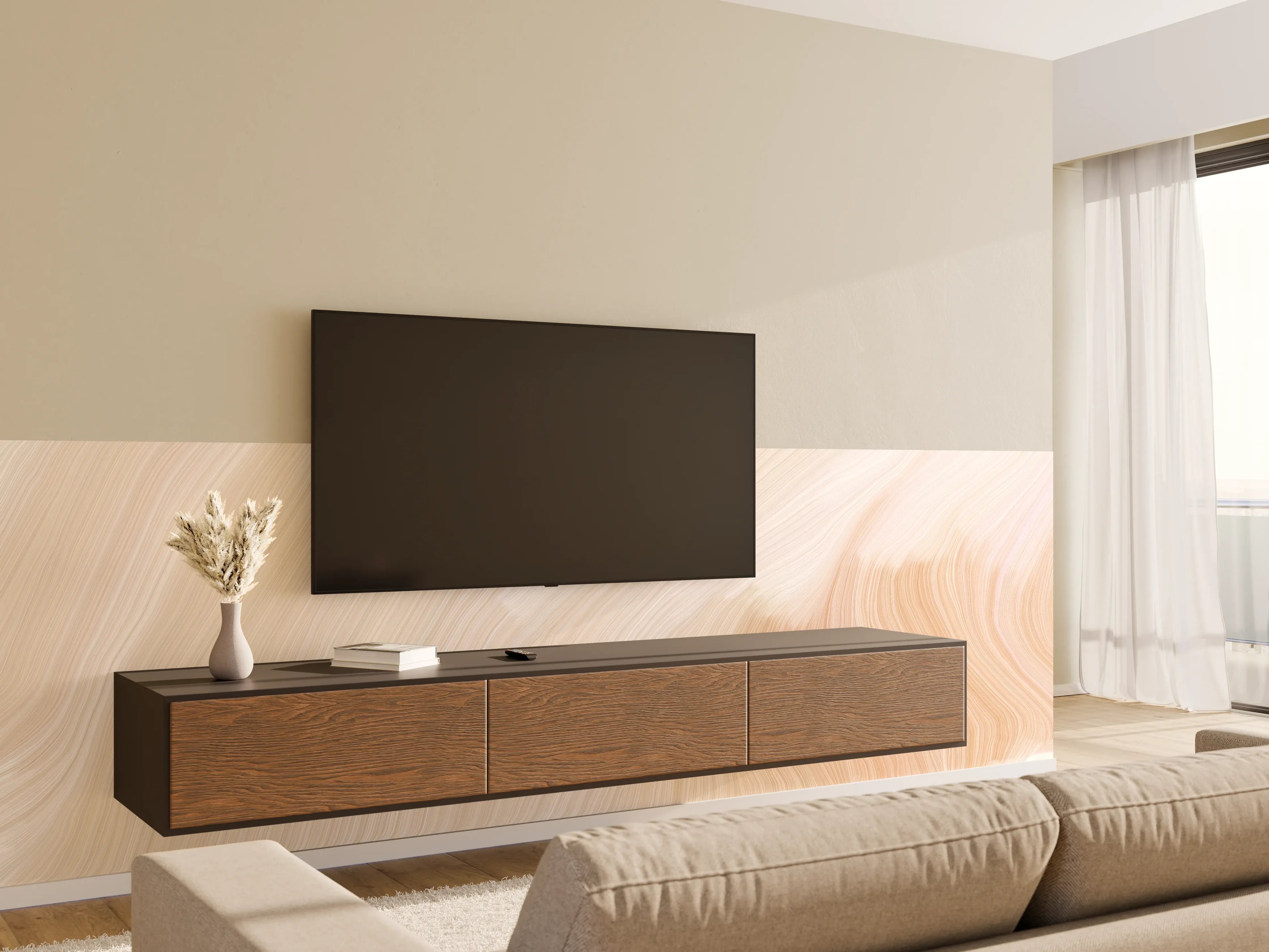 Wandverkleidung Wohnzimmer - Elegante beige Fliesenfläche