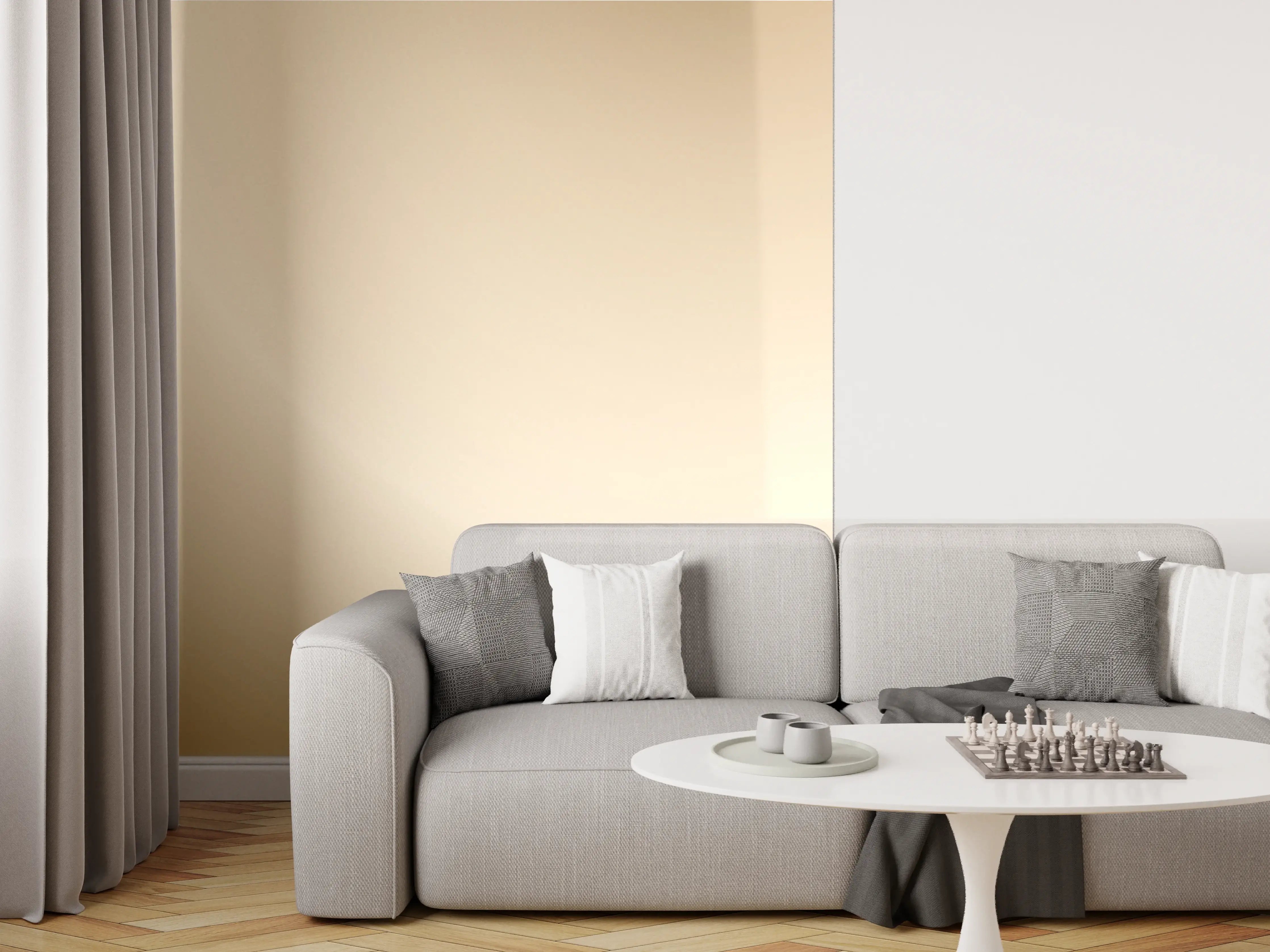 Wandverkleidung Wohnzimmer - Elegante beige Metallfläche