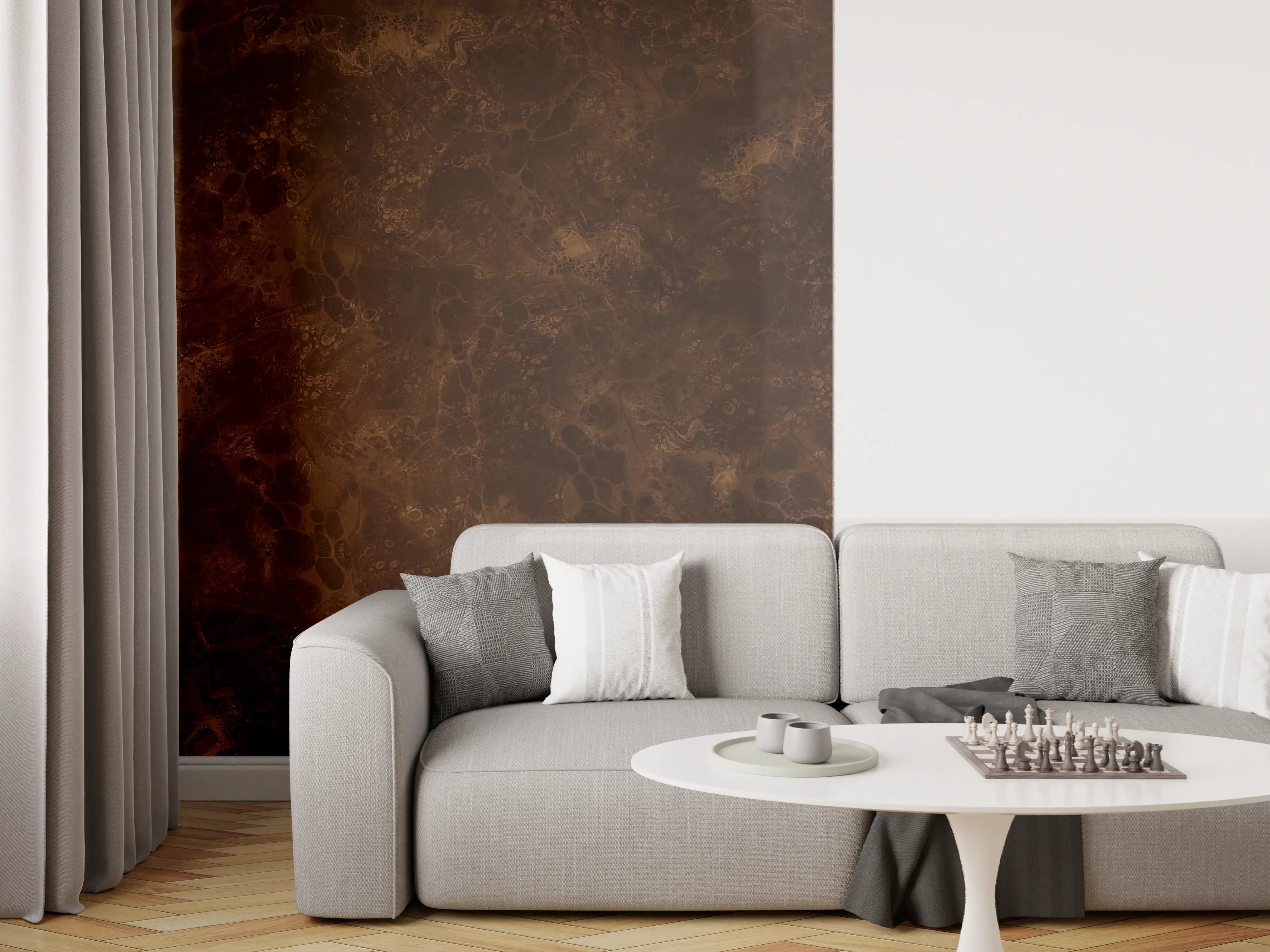 Wandverkleidung Wohnzimmer - Elegante dunkelbraune Marmorfłiese
