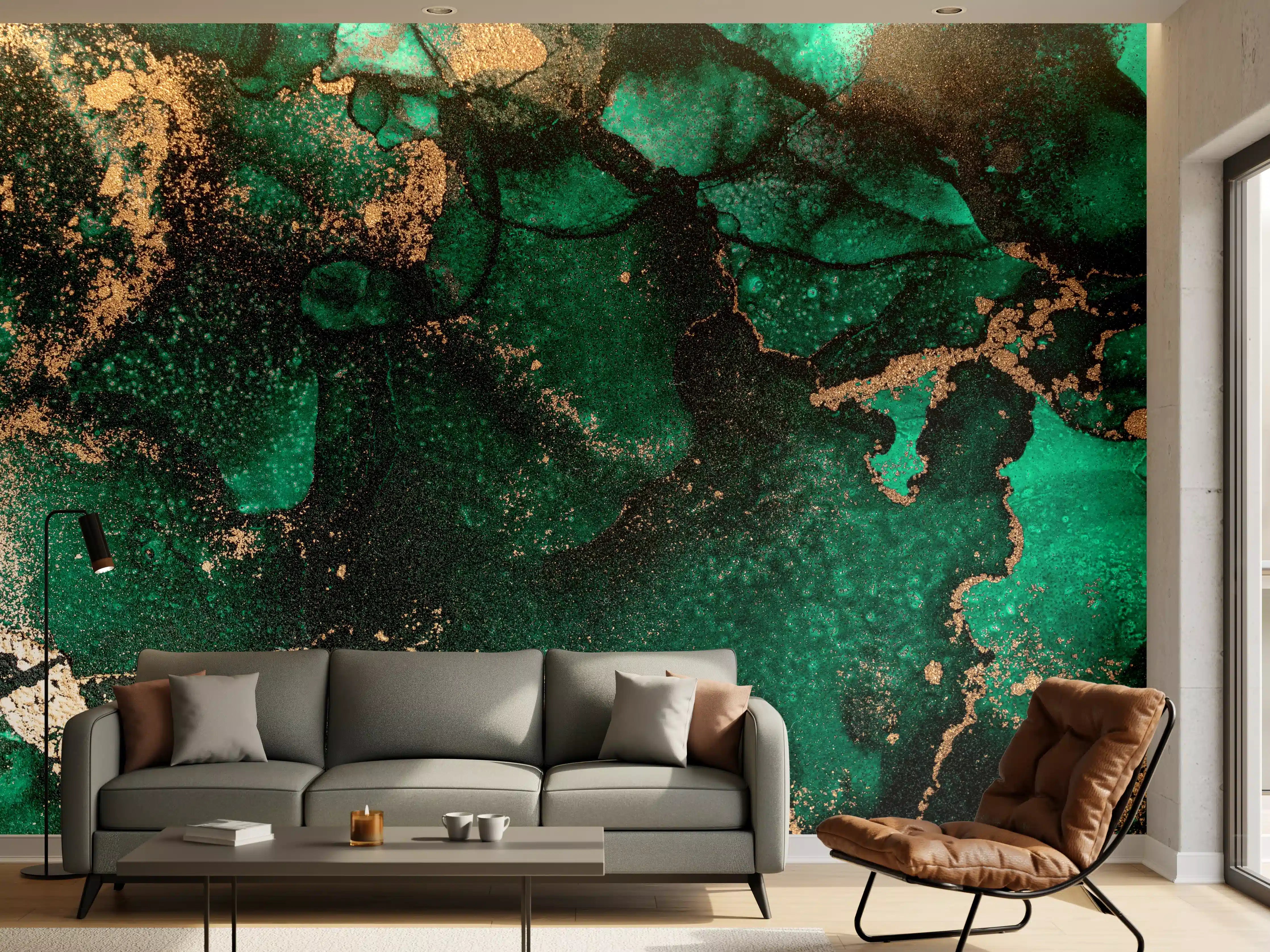 Wandverkleidung Wohnzimmer - Elegante grüne Marmoroptik