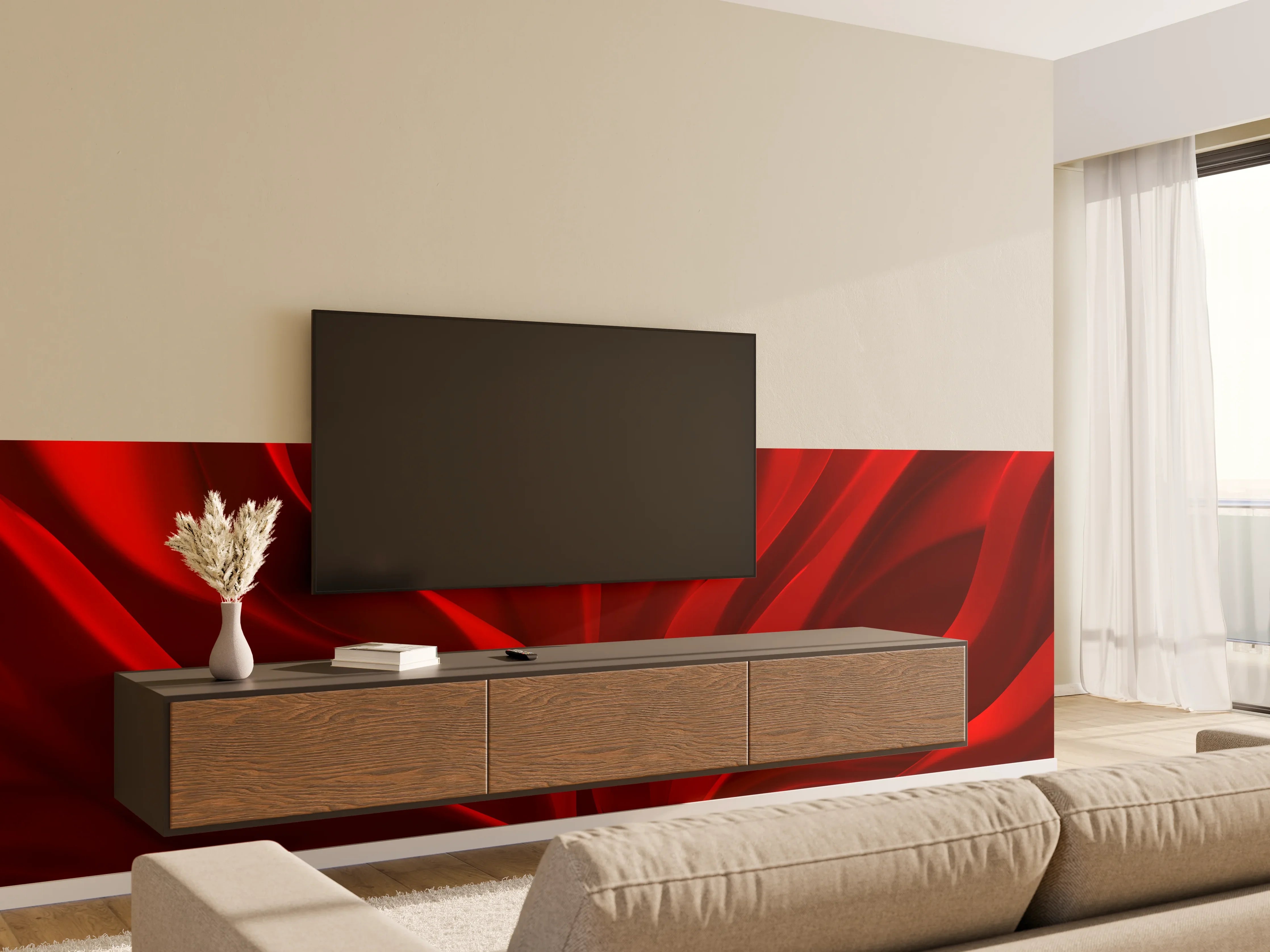 Wandverkleidung Wohnzimmer - Elegante rote Blume in Nahaufnahme
