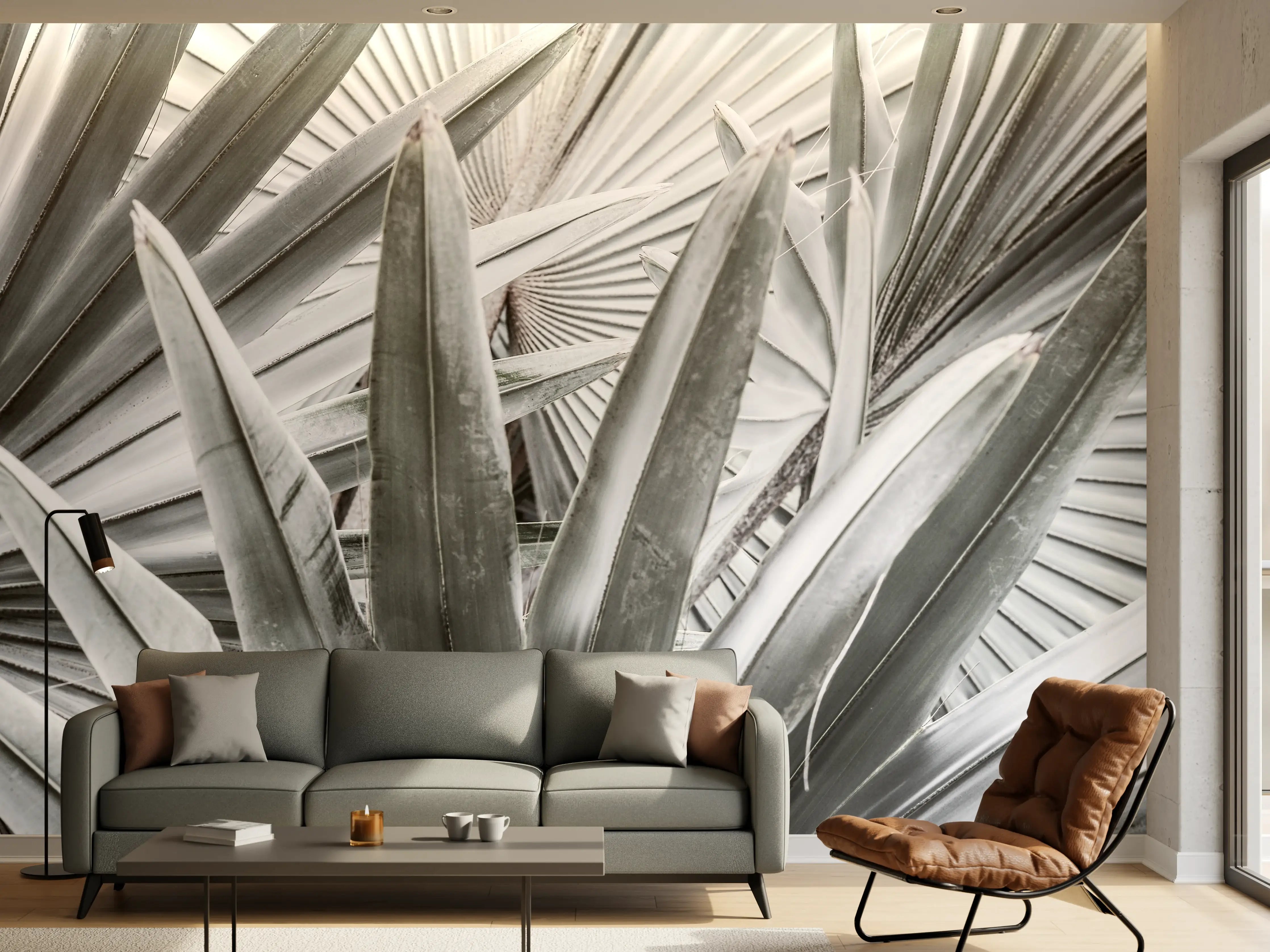Wandverkleidung Wohnzimmer - Elegante silberne Sukkulenten im Modern Stil