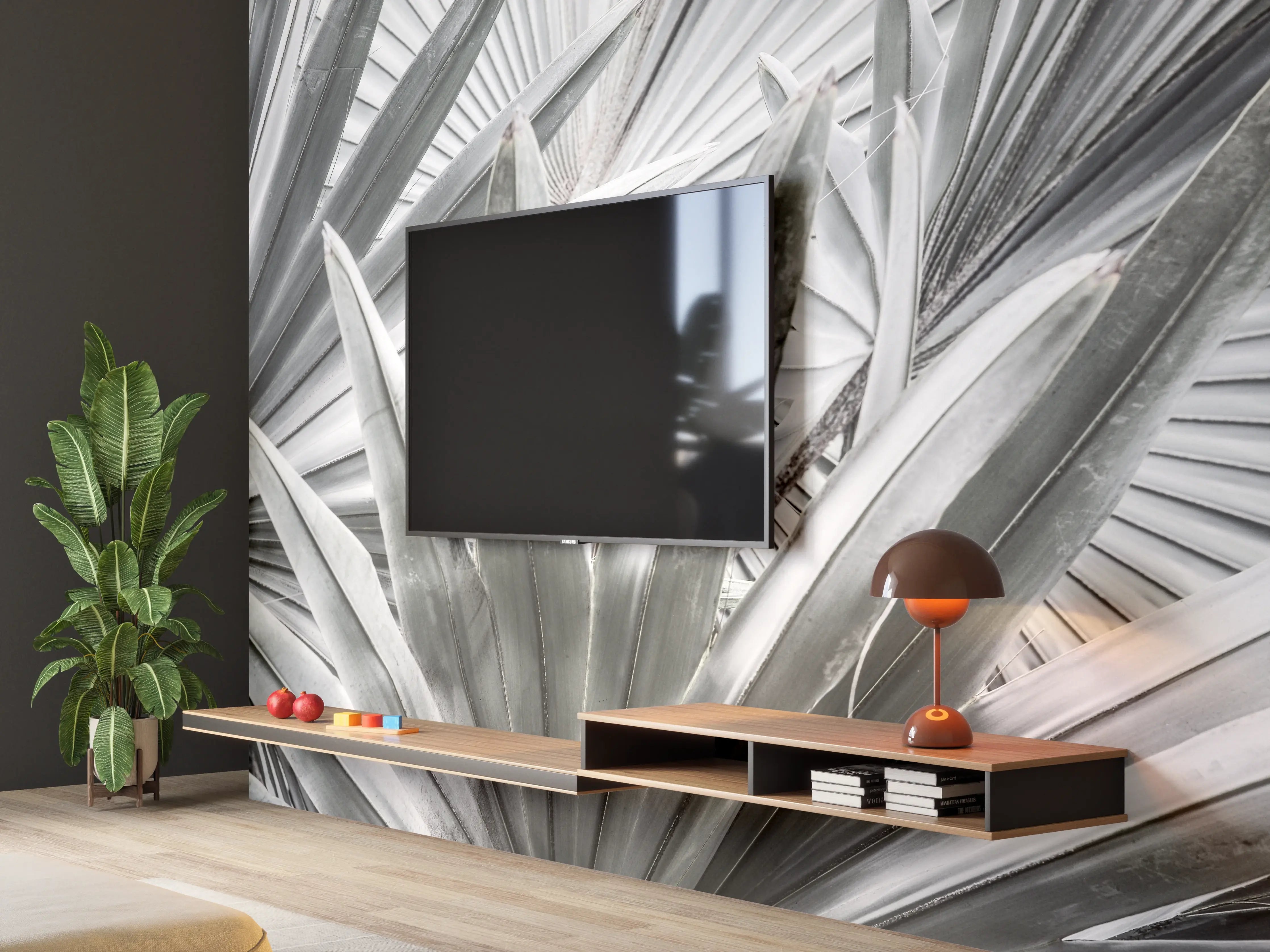 Wandverkleidung Wohnzimmer - Elegante silberne Sukkulenten im Modern Stil