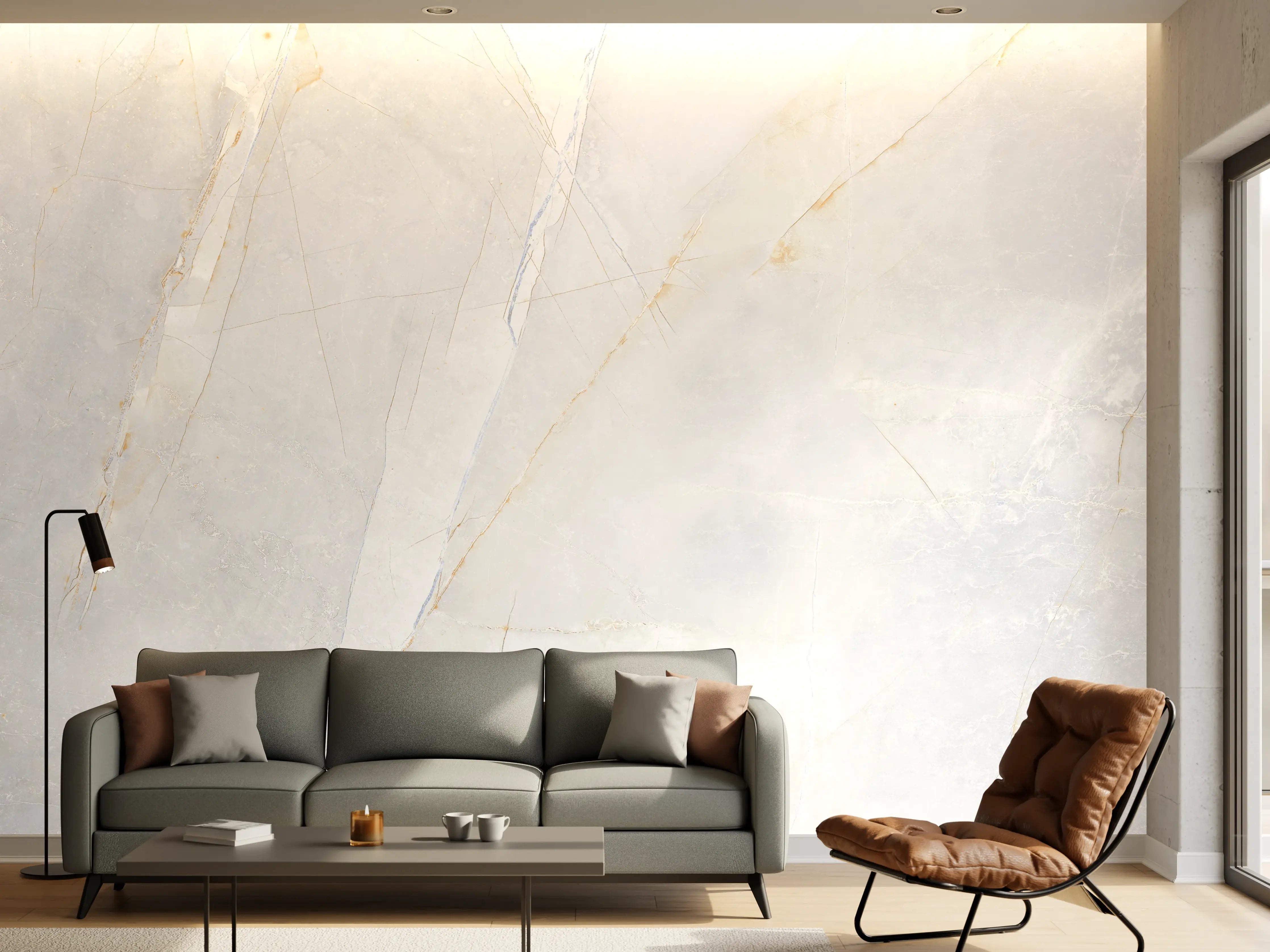 Wandverkleidung Wohnzimmer - Elegante weiße Marmorfliese mit natürlichen Mustern