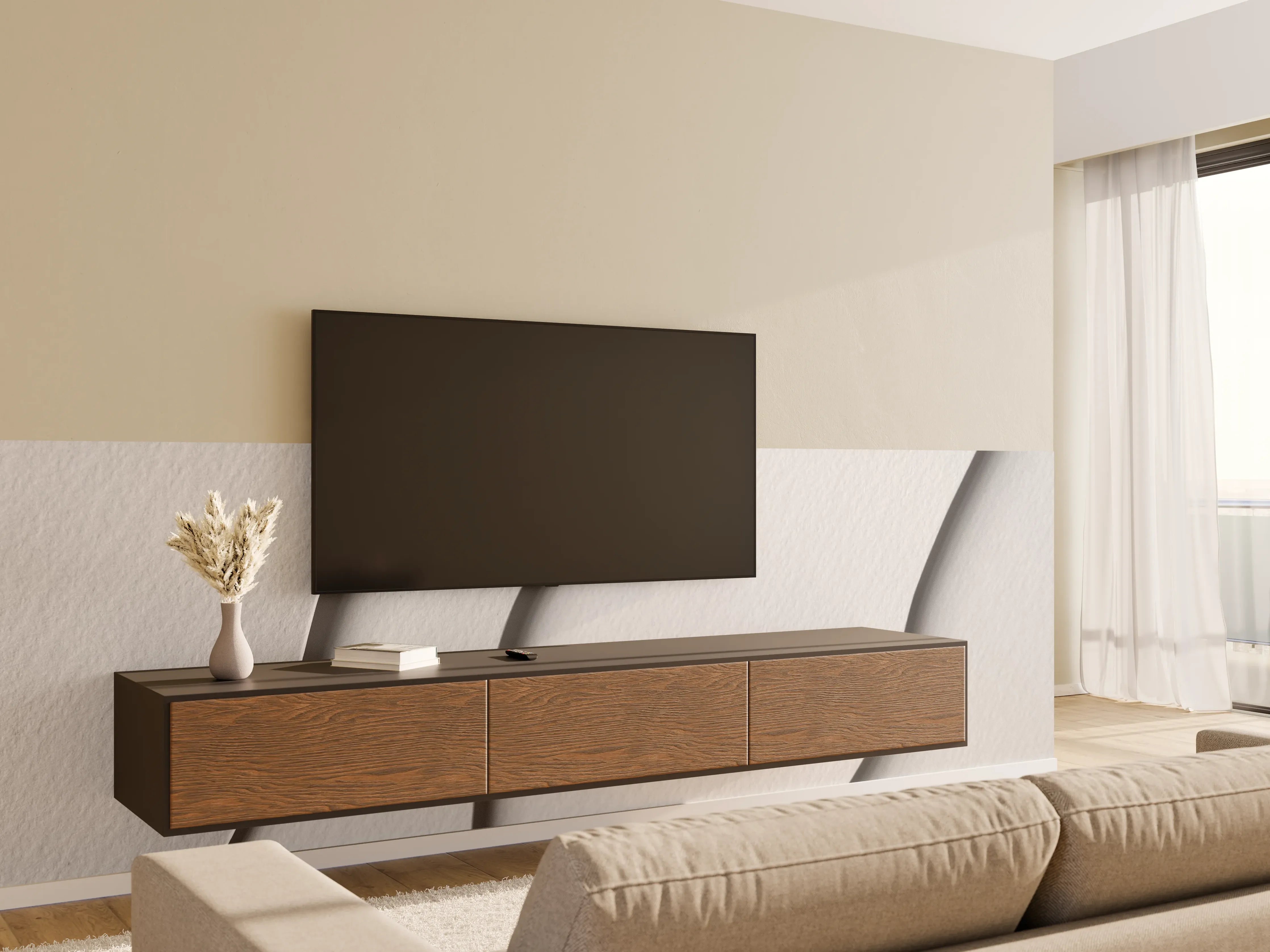 Wandverkleidung Wohnzimmer - Elegante weiße Wandgestaltung mit Wellenmuster