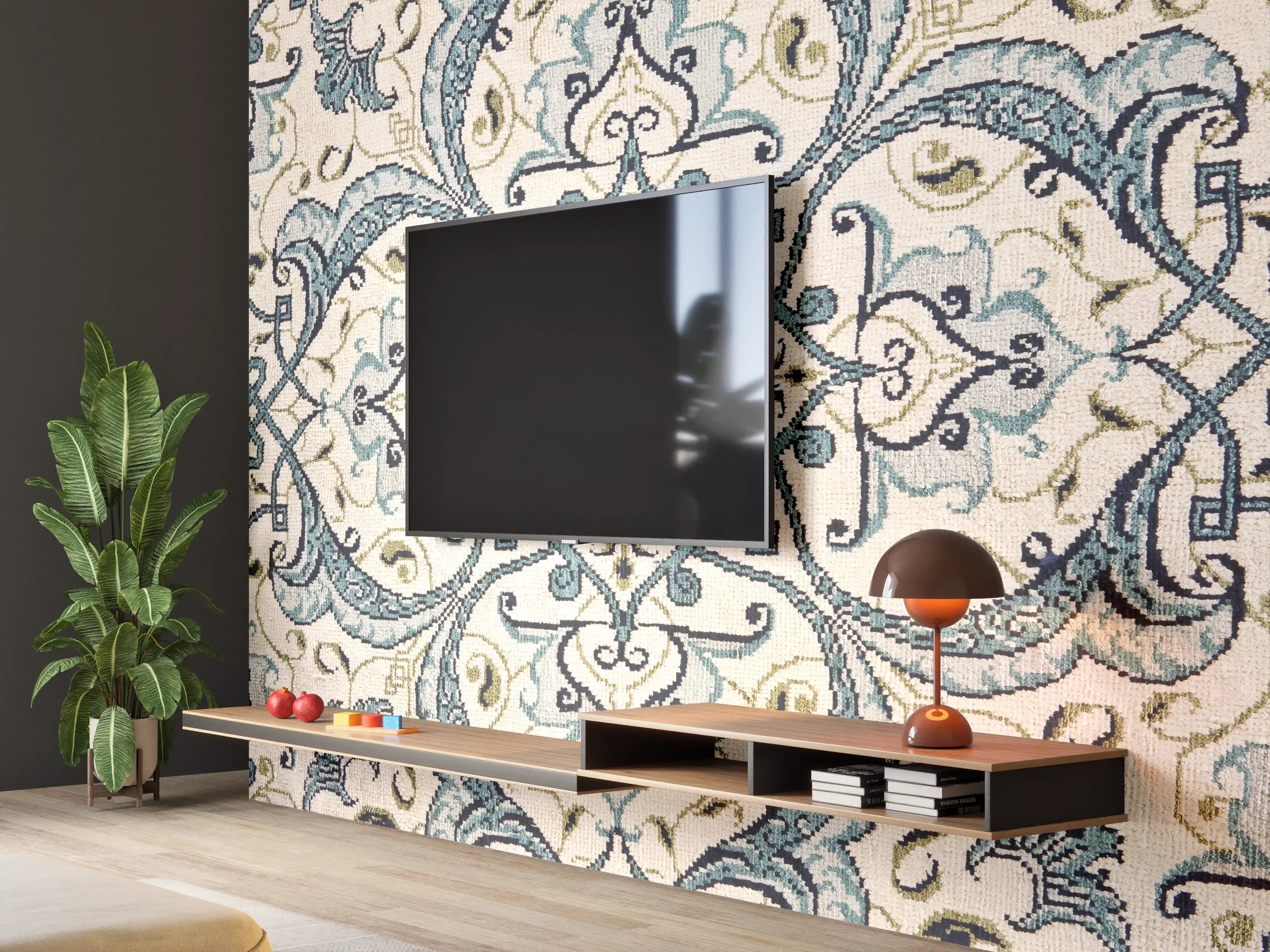 Wandverkleidung Wohnzimmer - Eleganter Fliesenmuster mit blauen Akzenten