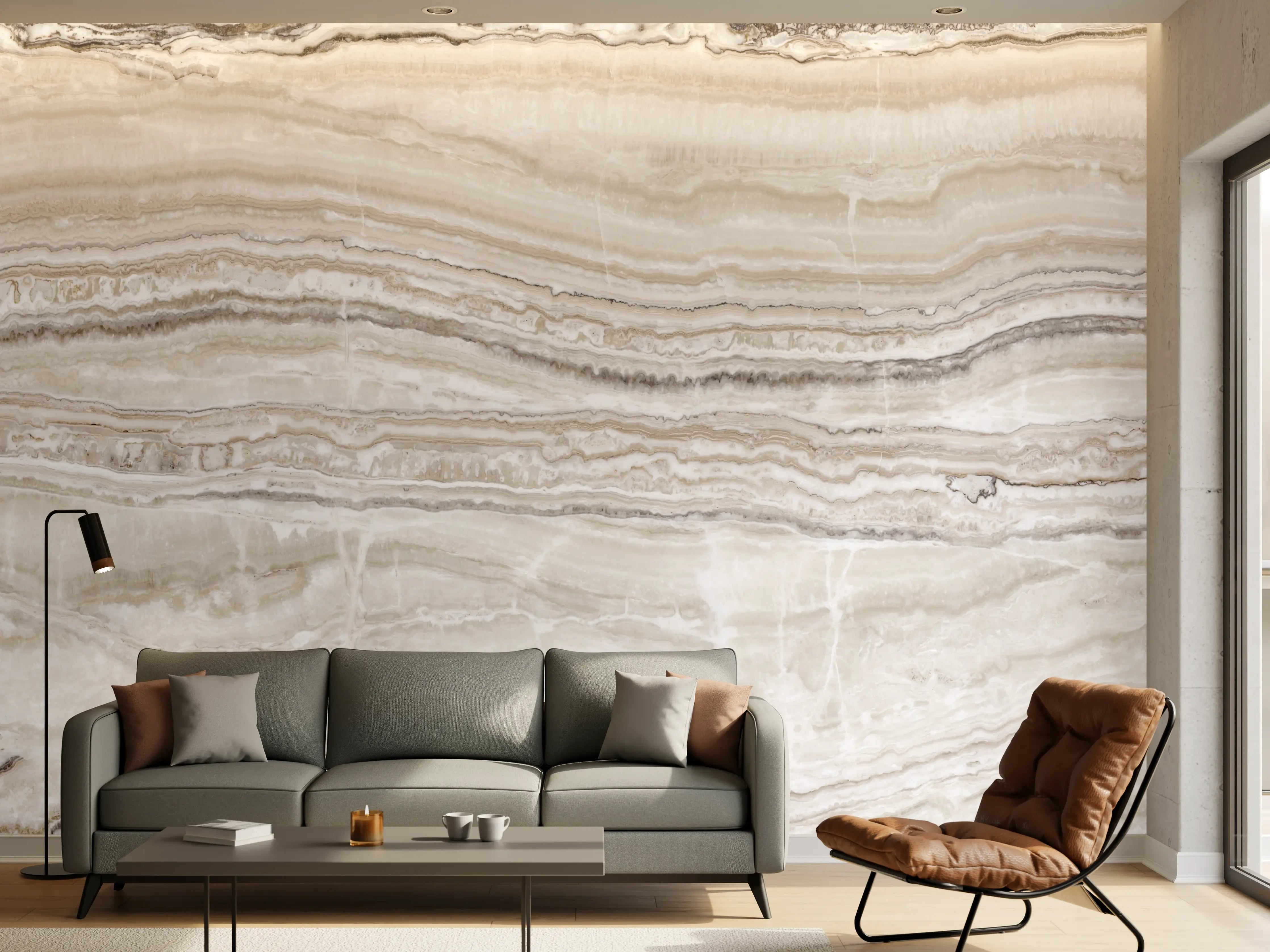 Wandverkleidung Wohnzimmer - Eleganter Grau-Weiß-Marmor