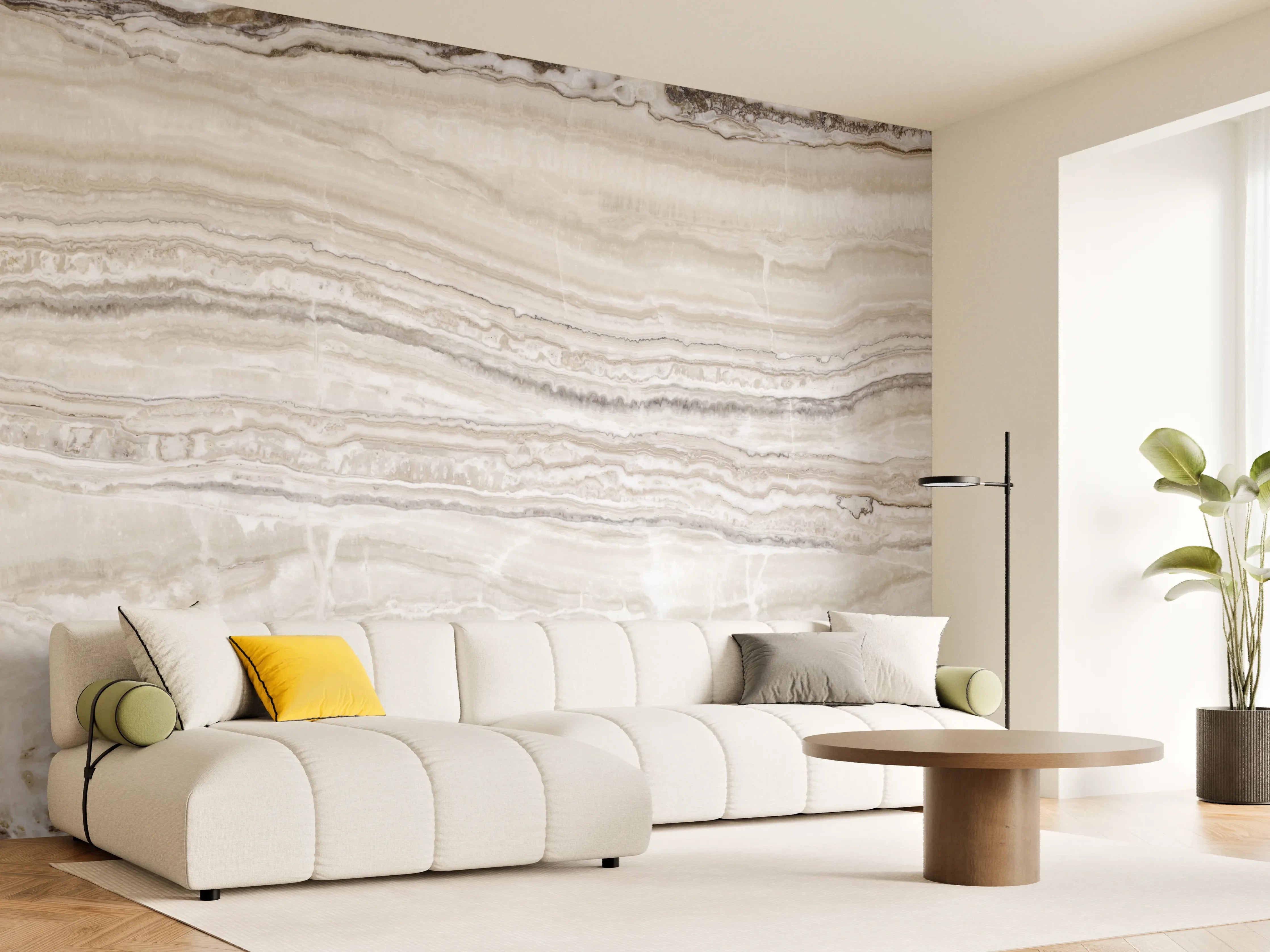 Wandverkleidung Wohnzimmer - Eleganter Grau-Weiß-Marmor