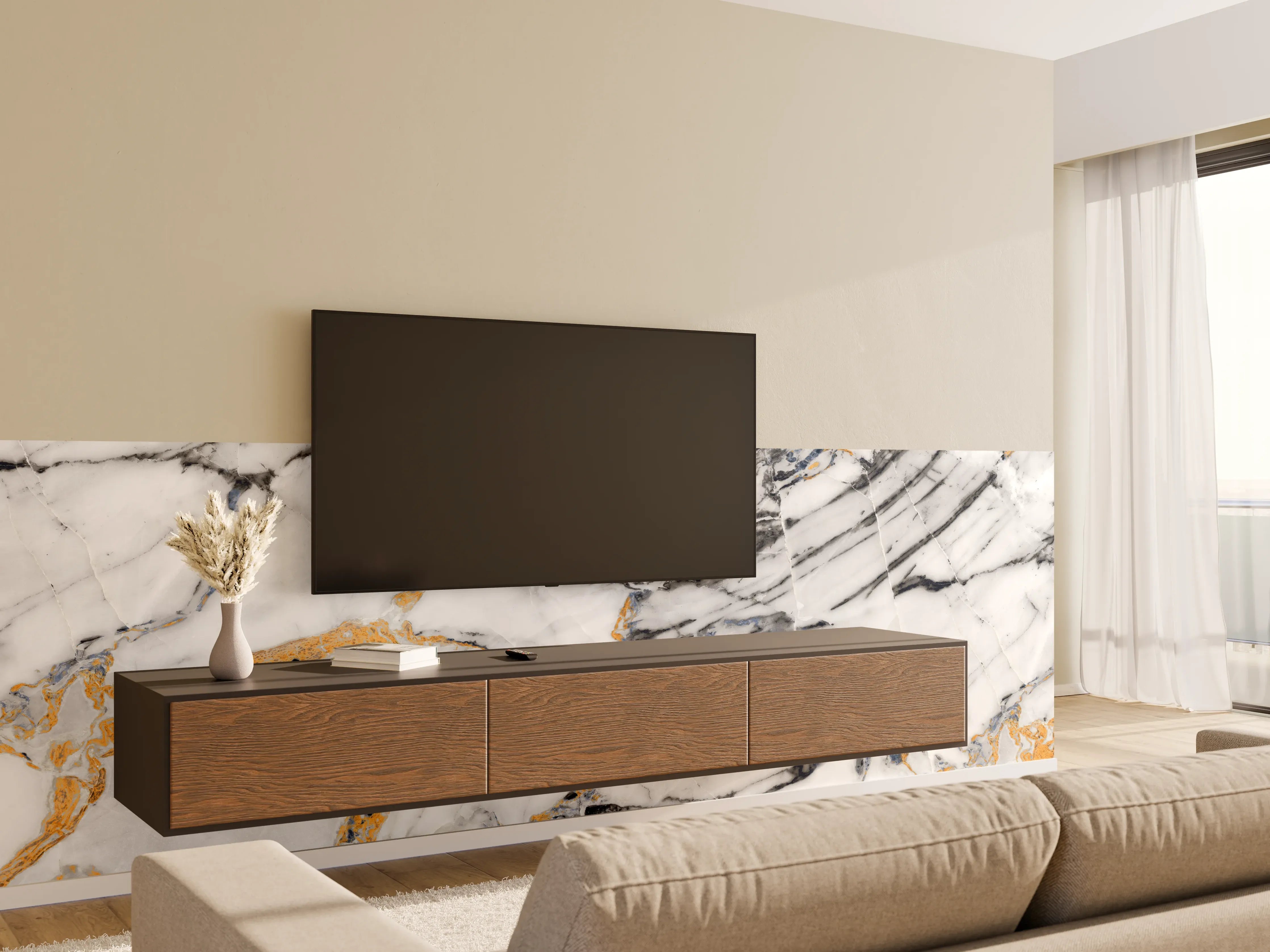 Wandverkleidung Wohnzimmer - Eleganter Marmor-Design